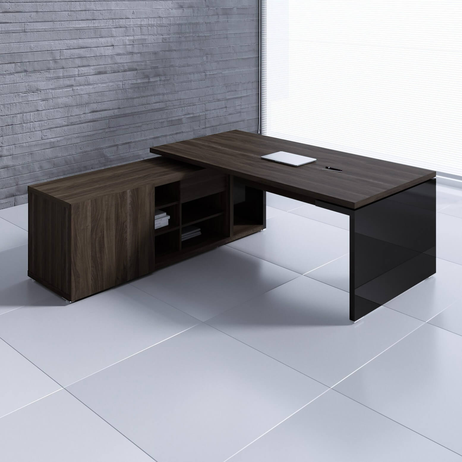 Dark Sycamore + High Gloss Panel in Black