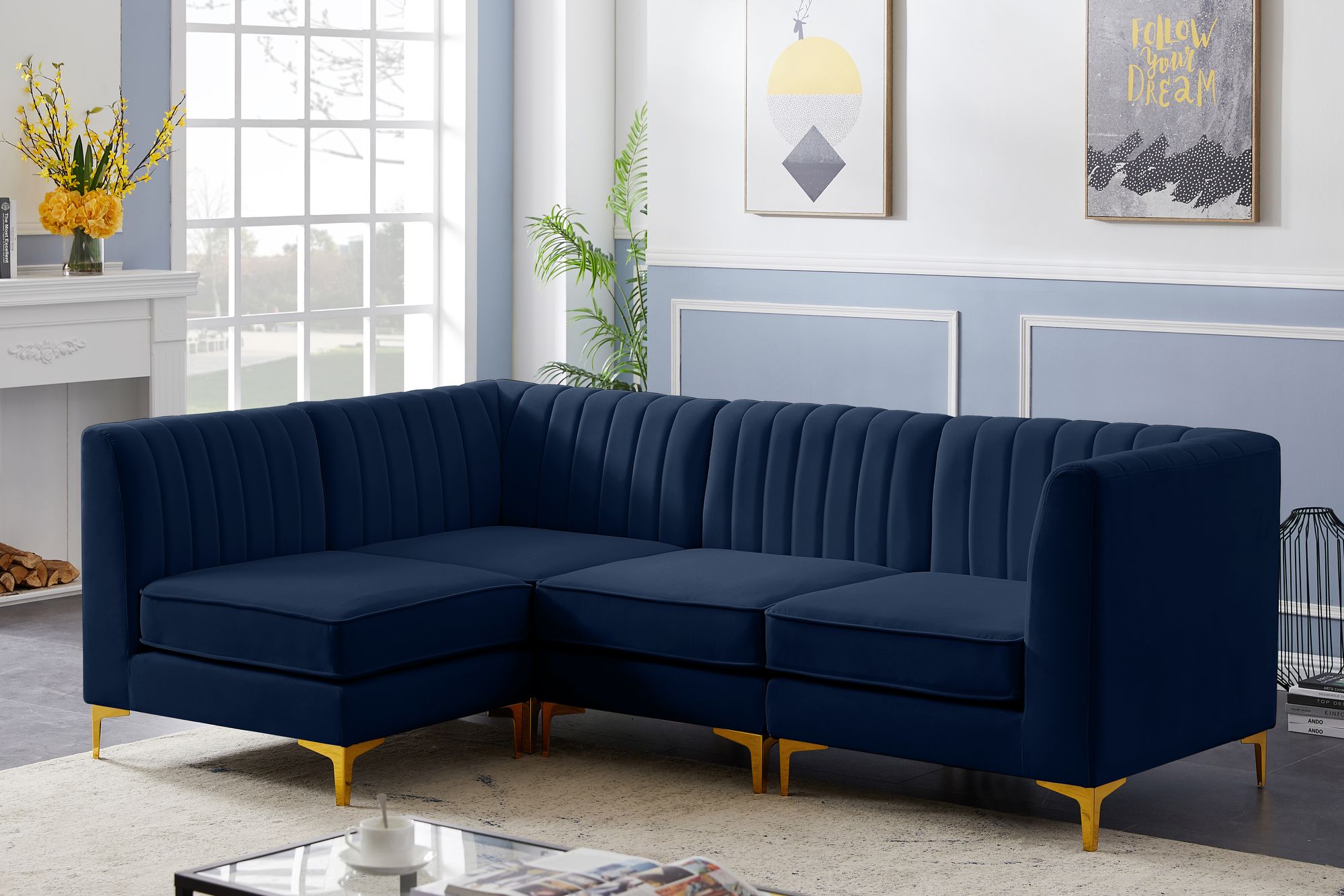 Alina 93" 4-Piece Velvet Modular Sectional