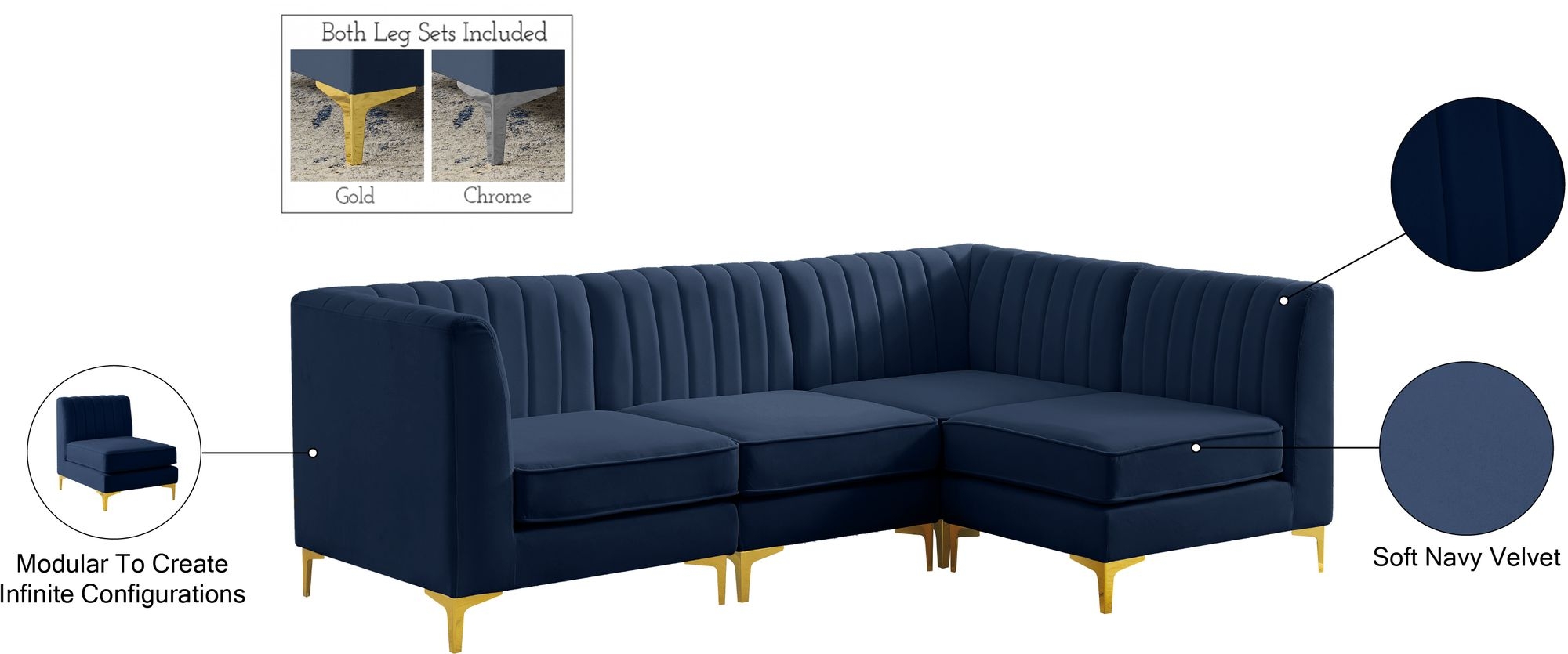 Alina 93" 4-Piece Velvet Modular Sectional