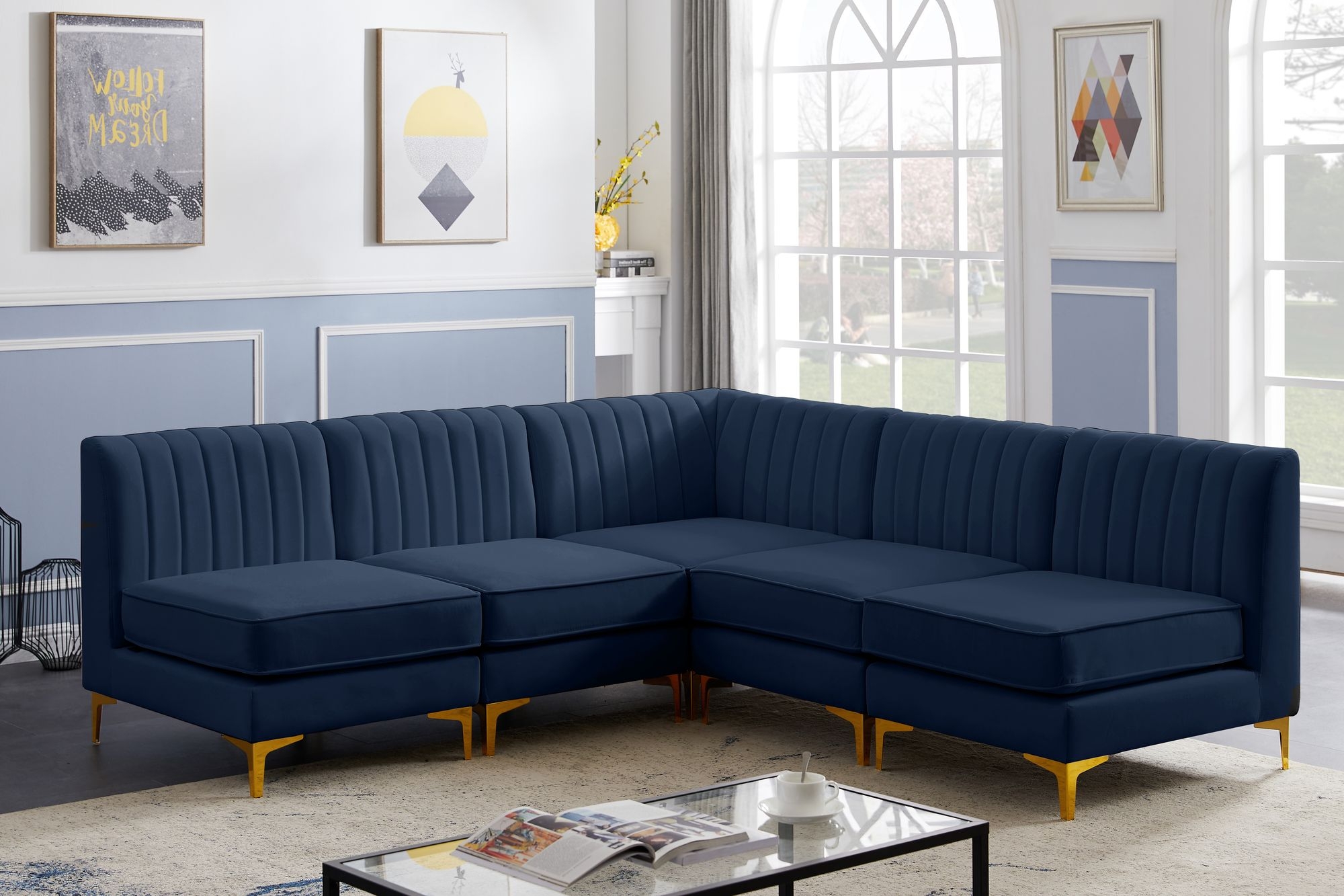 Alina 85.5" 5-Piece Velvet Modular Sectional