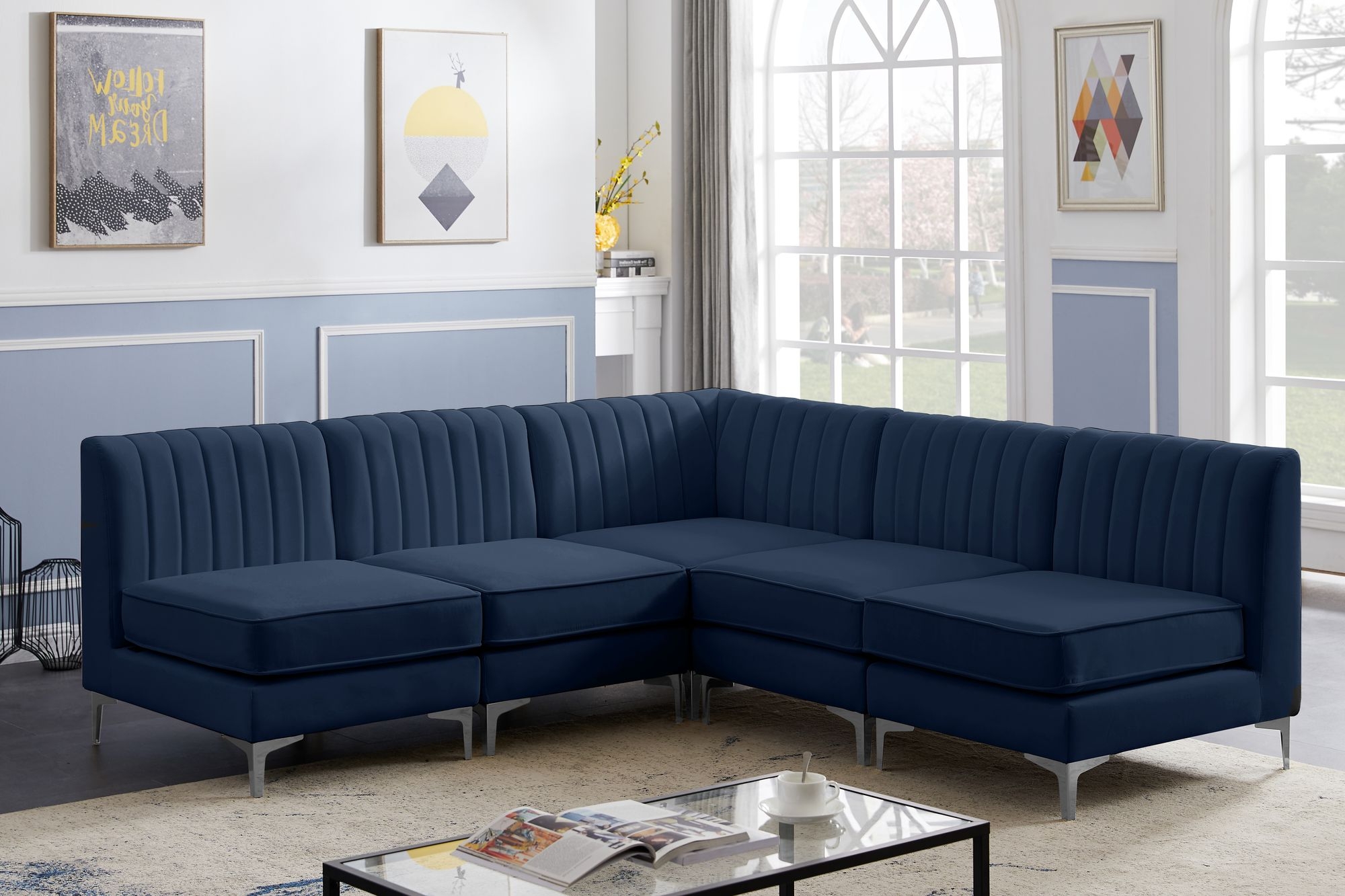 Alina 85.5" 5-Piece Velvet Modular Sectional