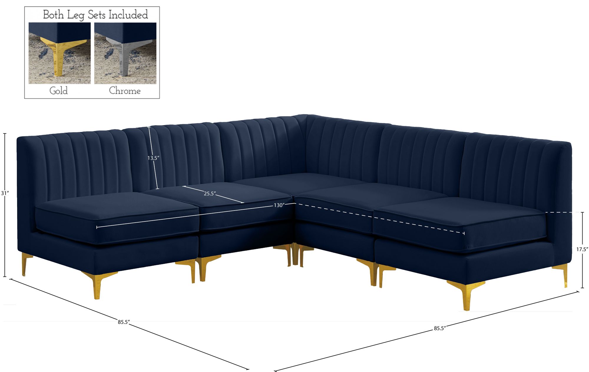 Alina 85.5" 5-Piece Velvet Modular Sectional