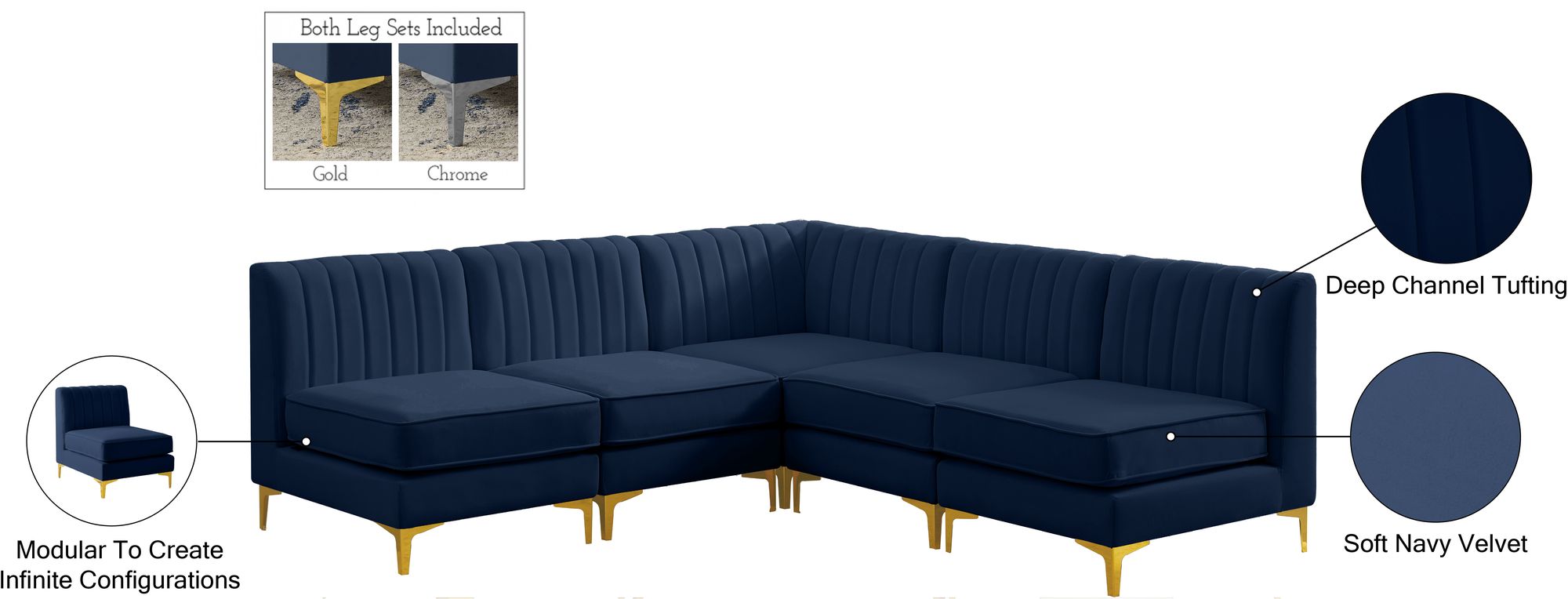 Alina 85.5" 5-Piece Velvet Modular Sectional