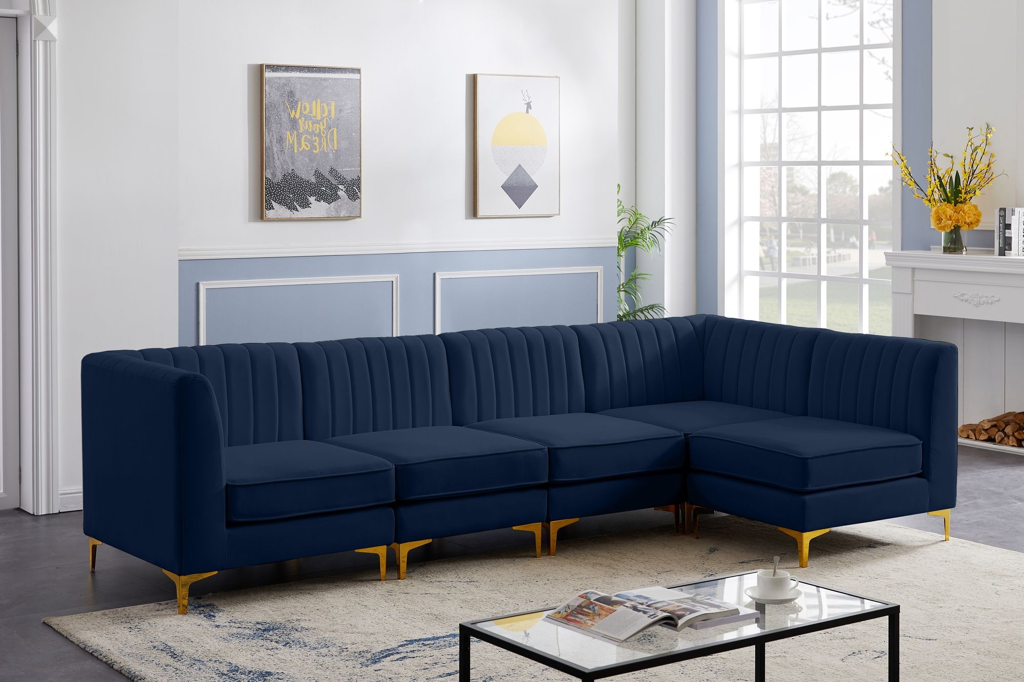 Alina 119" 5-Piece Velvet Modular Sectional