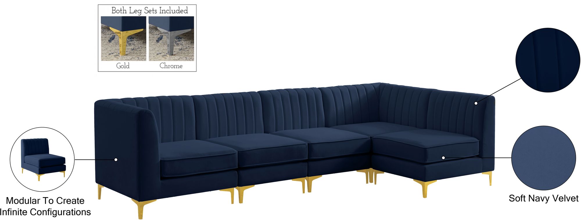 Alina 119" 5-Piece Velvet Modular Sectional