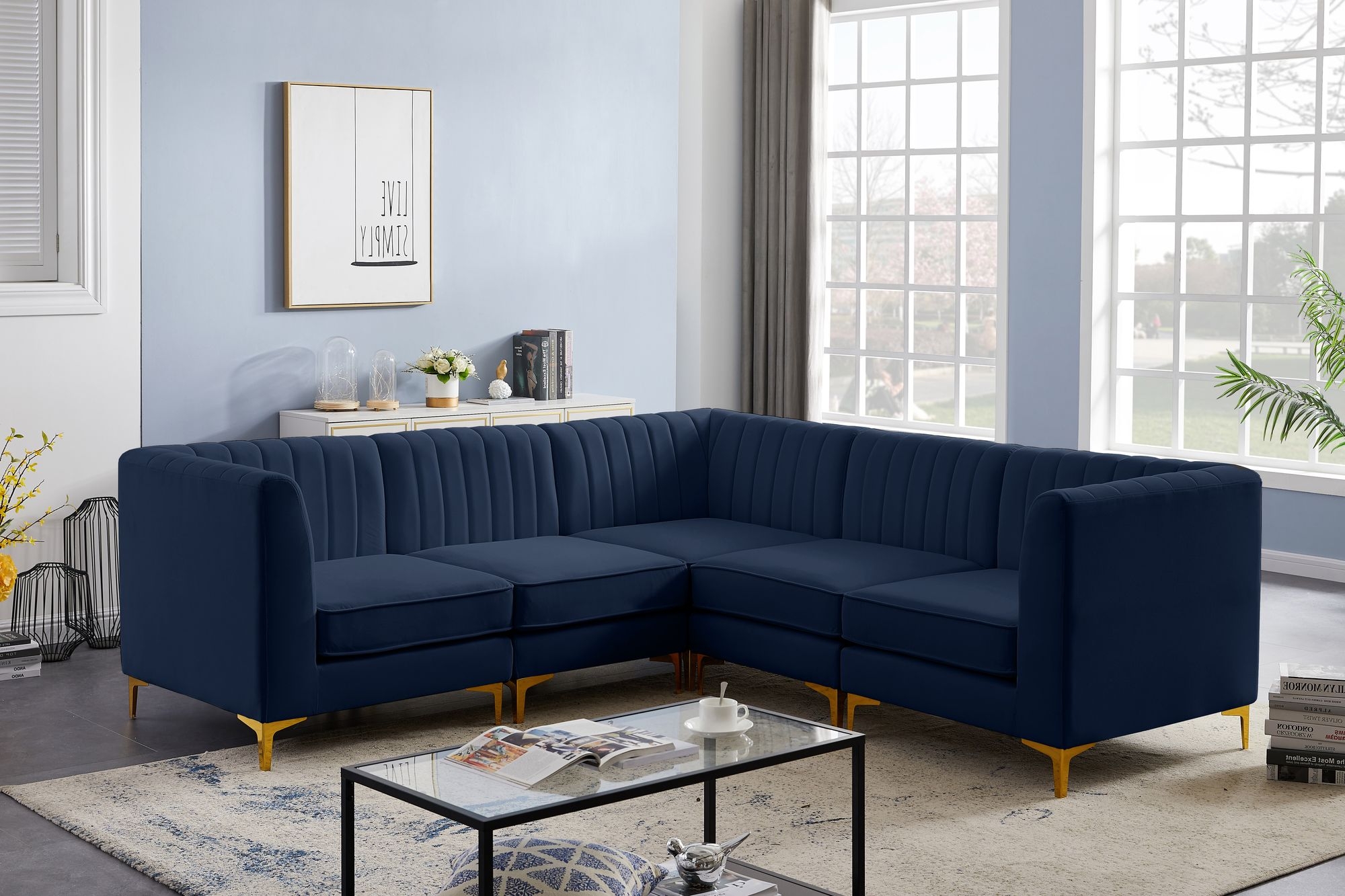 Alina 93" 5-Piece Velvet Modular Sectional