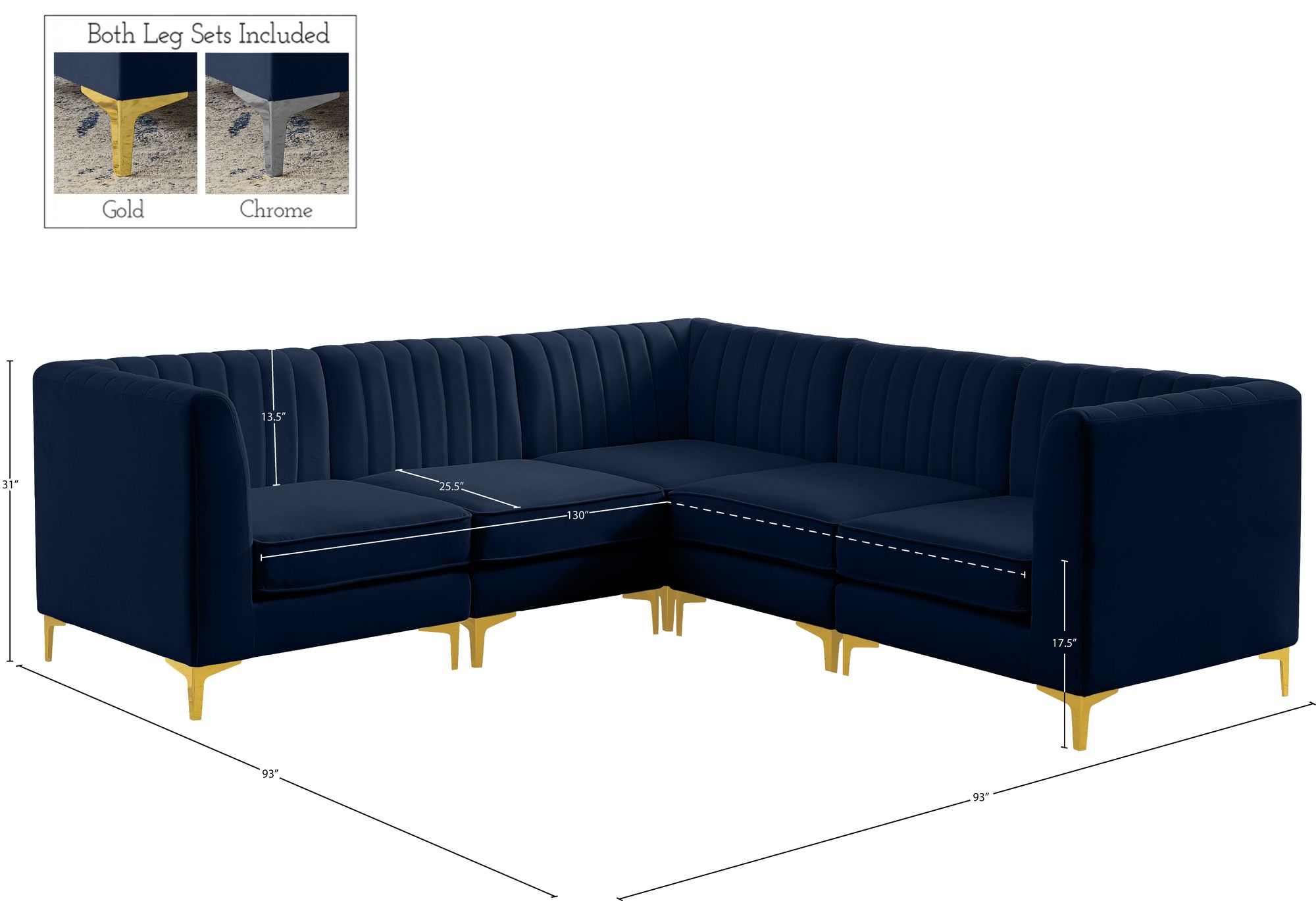 Alina 93" 5-Piece Velvet Modular Sectional