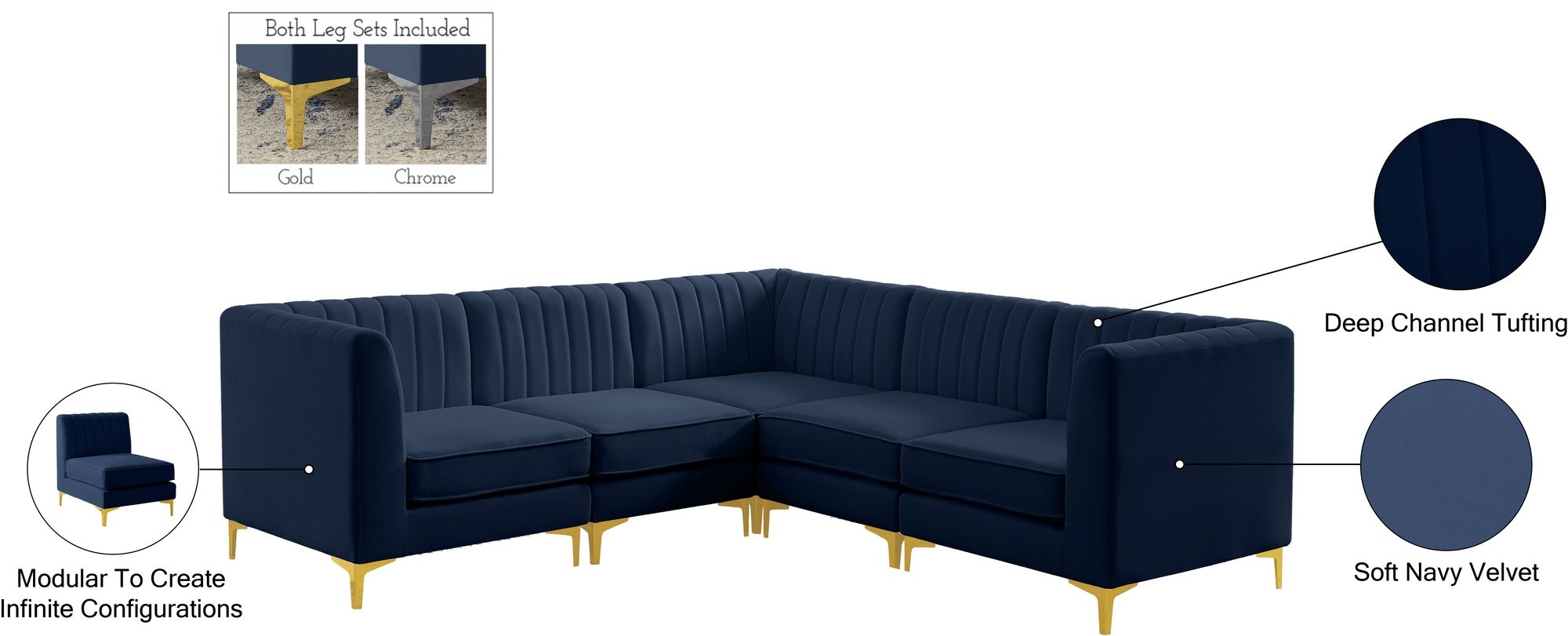 Alina 93" 5-Piece Velvet Modular Sectional