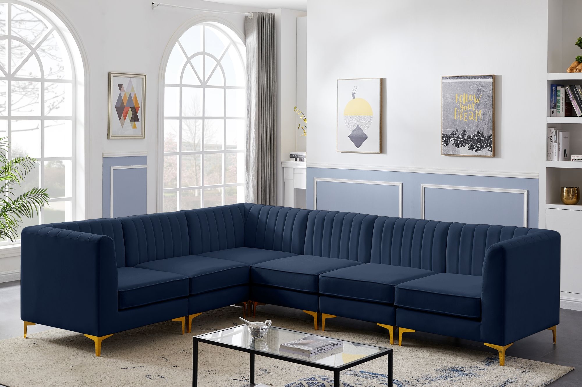 Alina 119" 6-Piece Velvet Modular Sectional