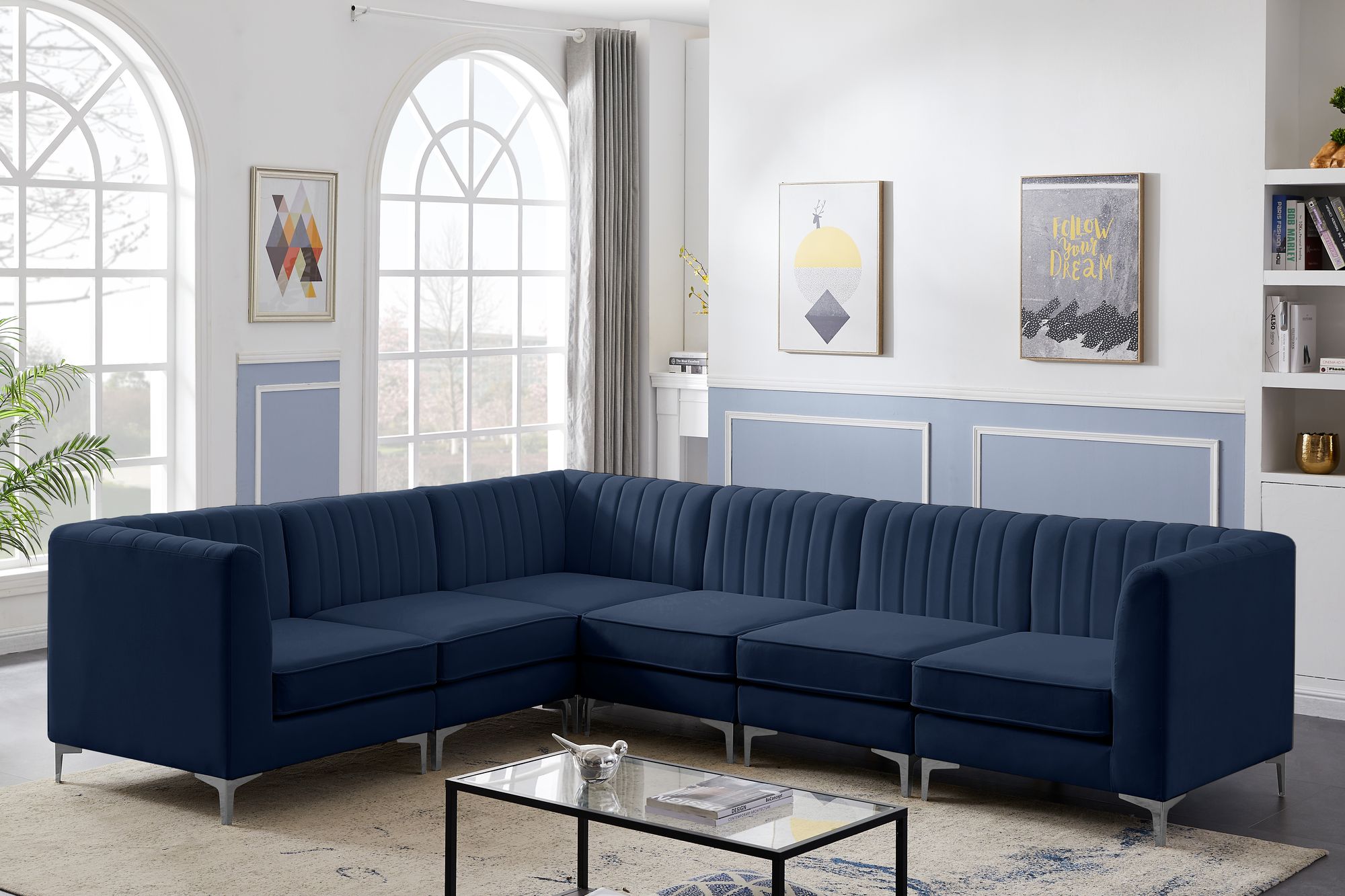 Alina 119" 6-Piece Velvet Modular Sectional