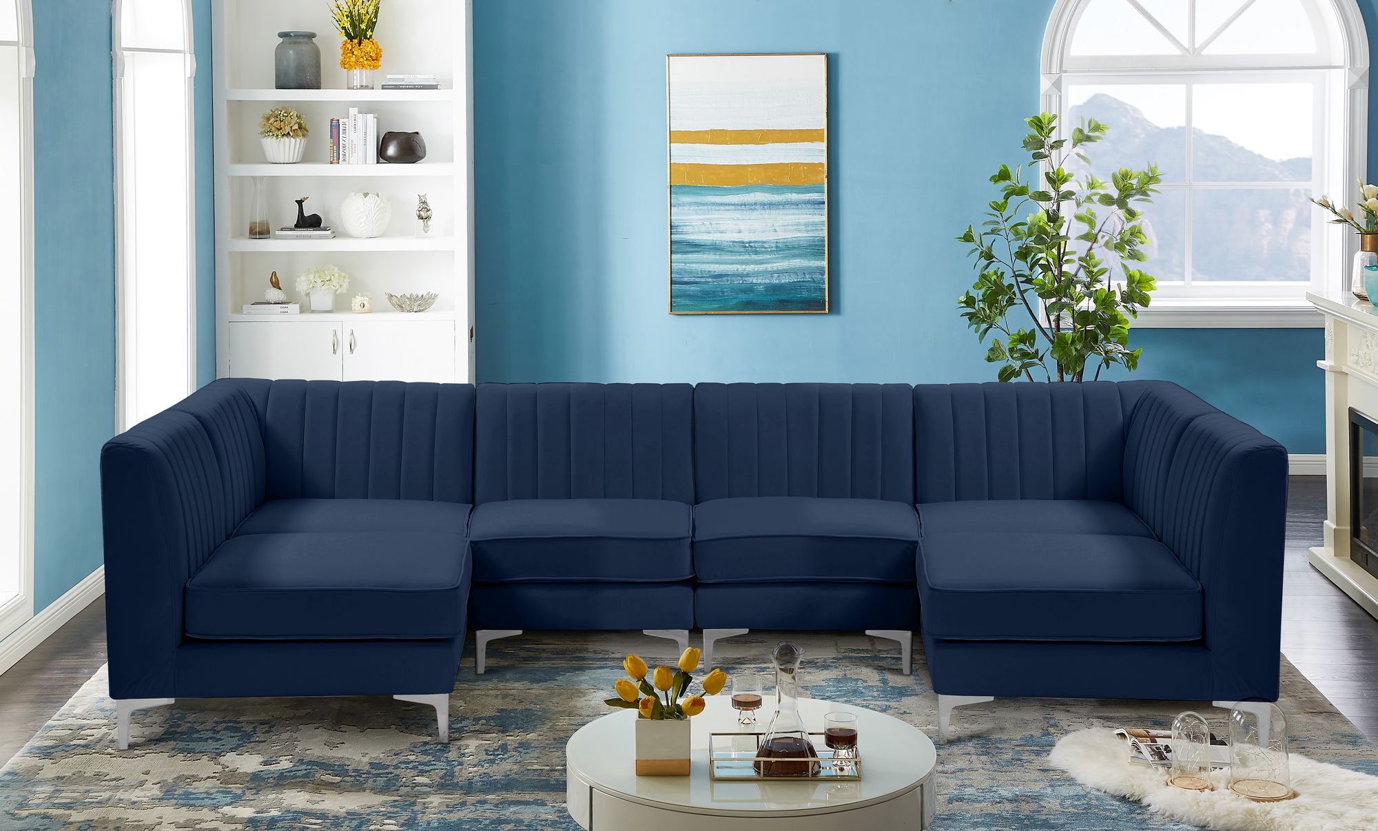 Alina 119" 6-Piece Velvet Modular U-Shape Sectional