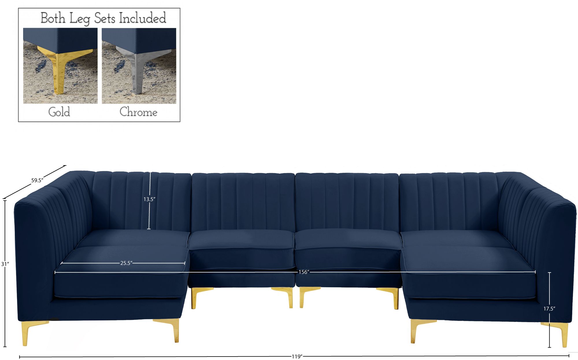 Alina 119" 6-Piece Velvet Modular U-Shape Sectional