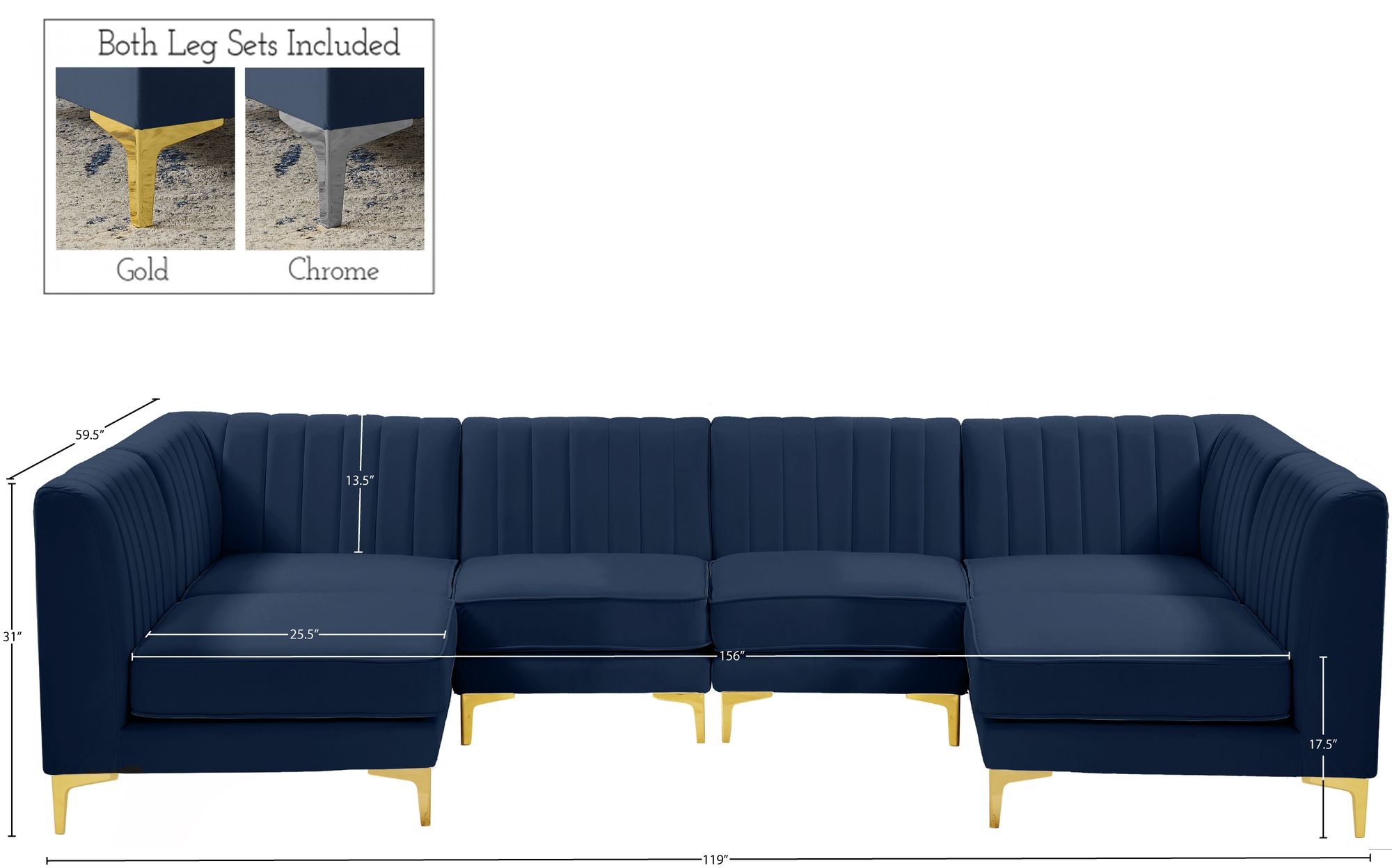 Alina 119" 6-Piece Velvet Modular U-Shape Sectional