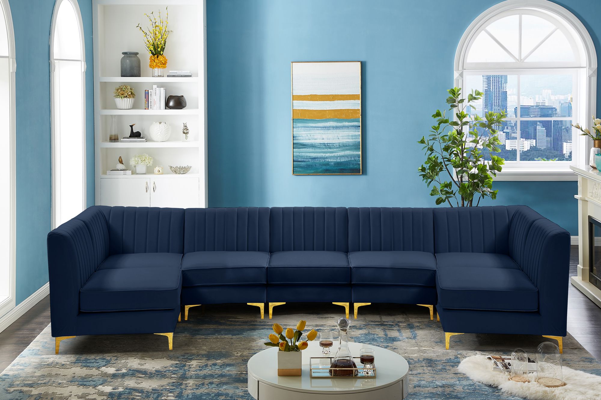 Alina 145" 7-Piece Velvet Modular Sectional