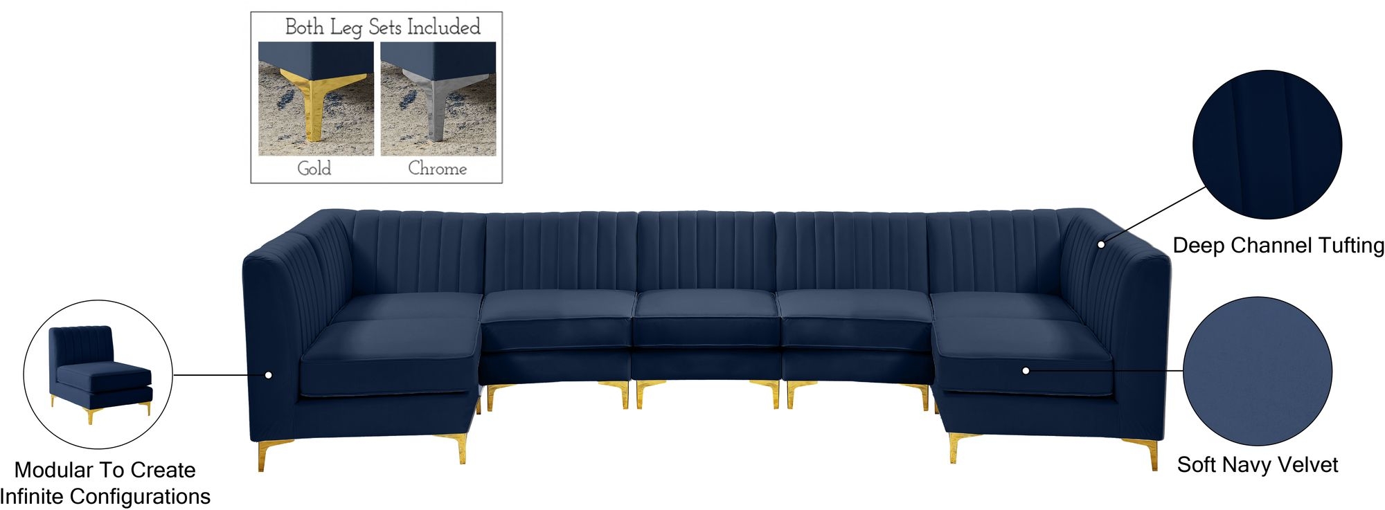 Alina 145" 7-Piece Velvet Modular Sectional