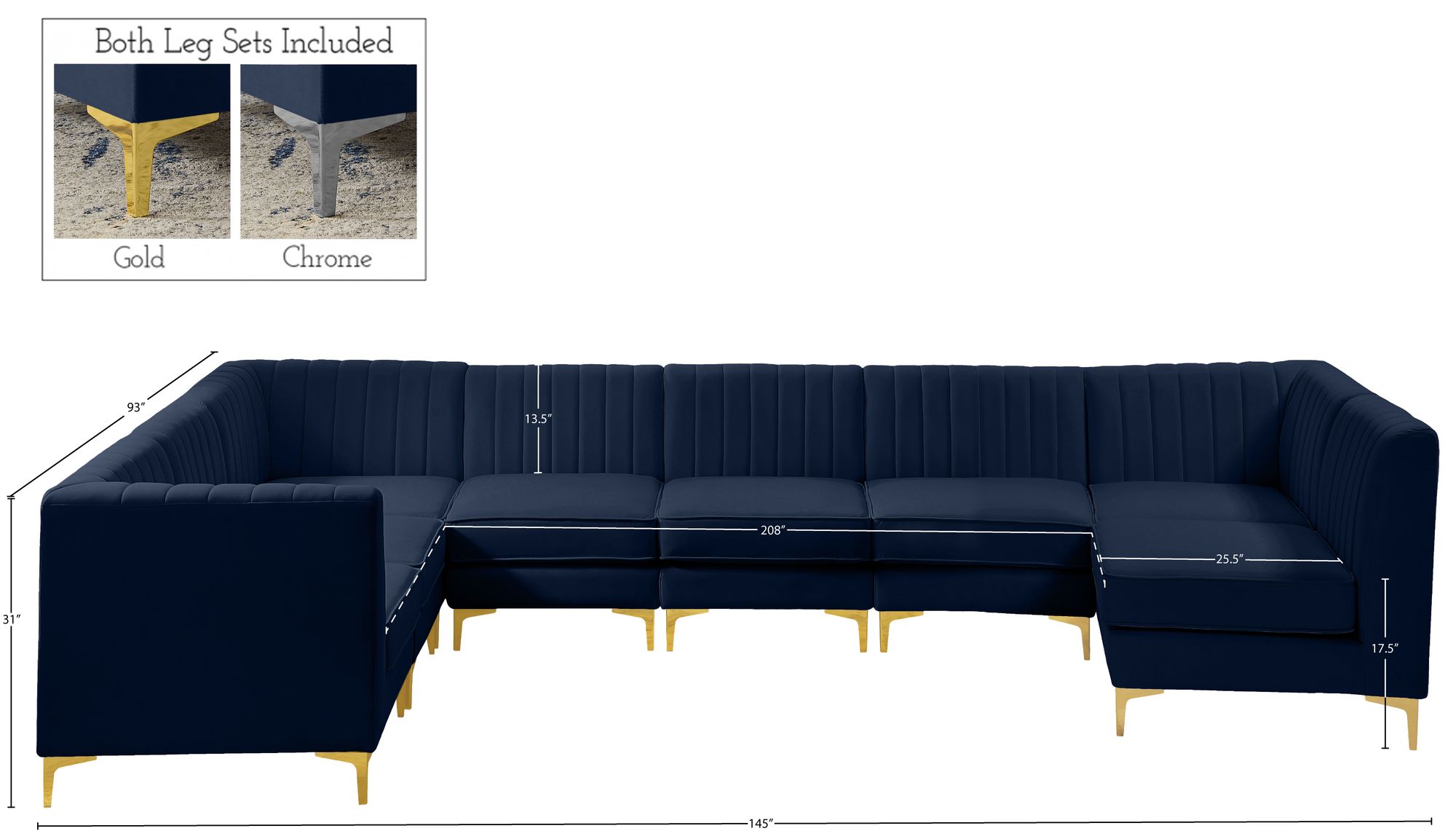 Alina 119" x 119" 8-Piece Velvet Modular Sectional