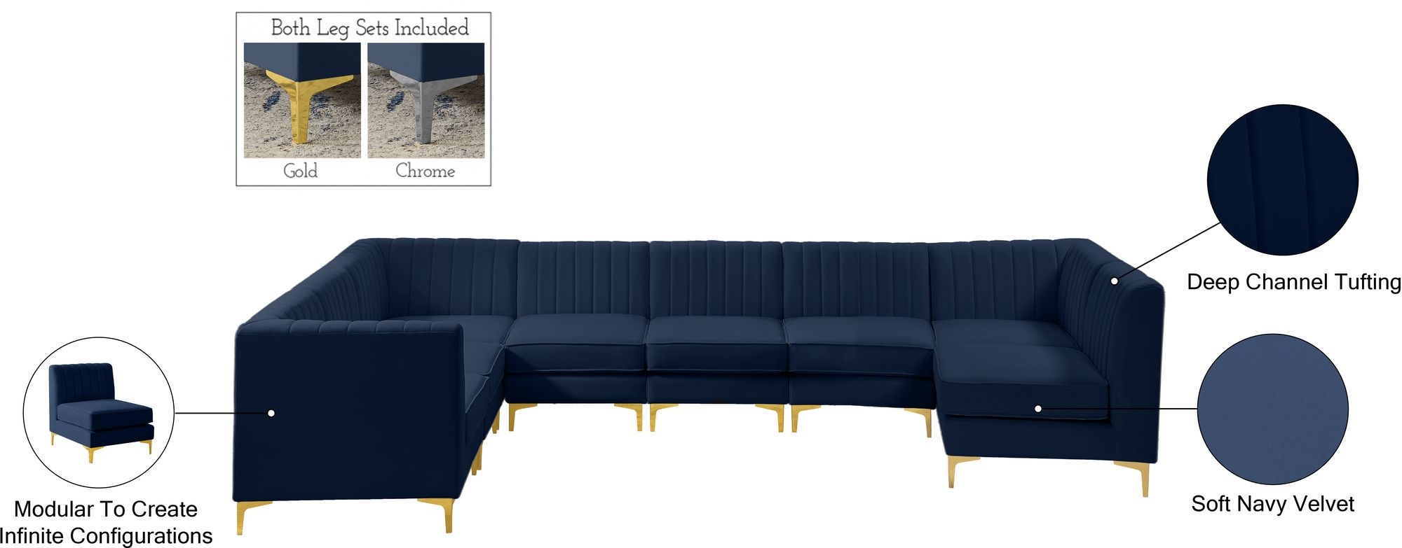 Alina 119" x 119" 8-Piece Velvet Modular Sectional