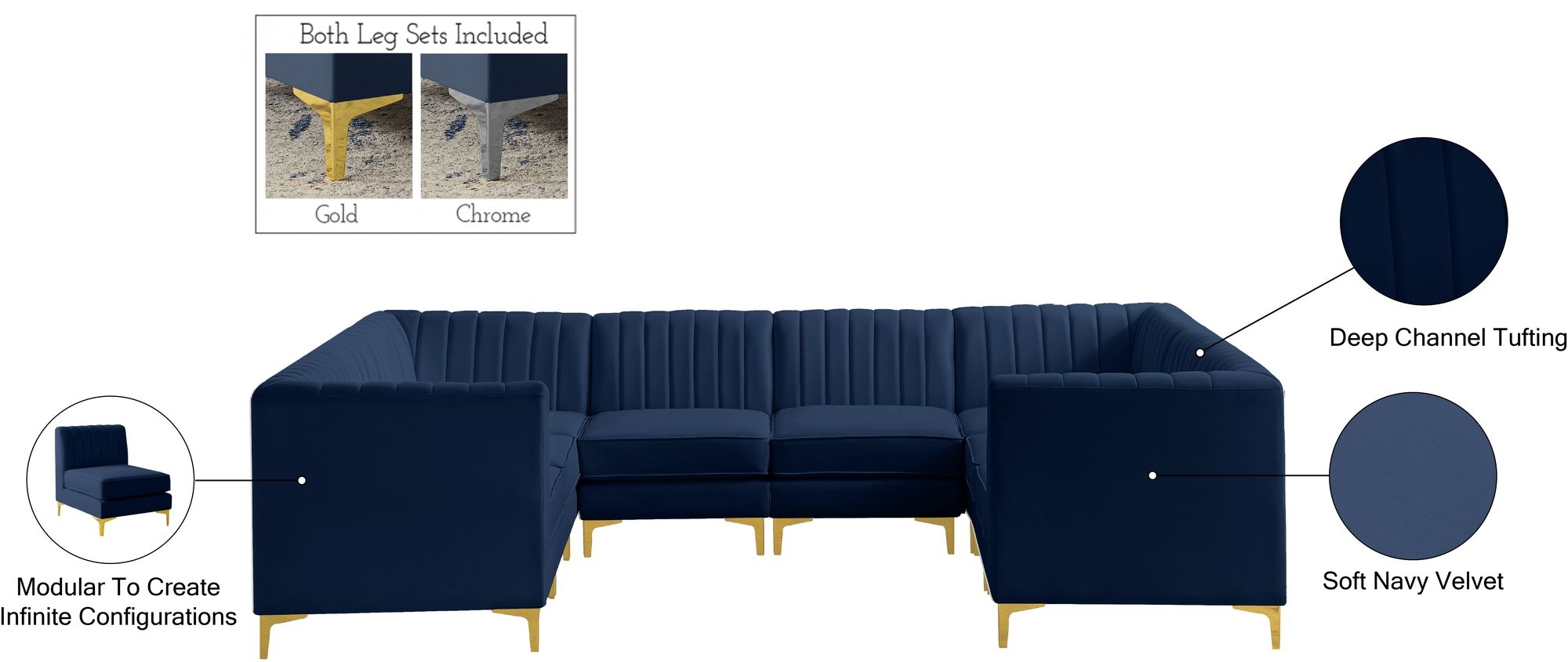 Alina 119" x 93" 8-Piece Velvet Modular Sectional