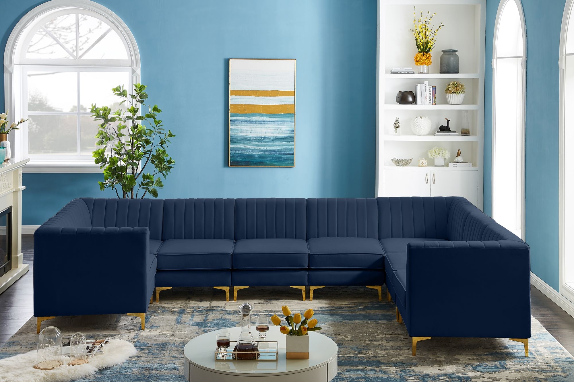 Alina 145" x 93" 8-Piece Velvet Modular Sectional