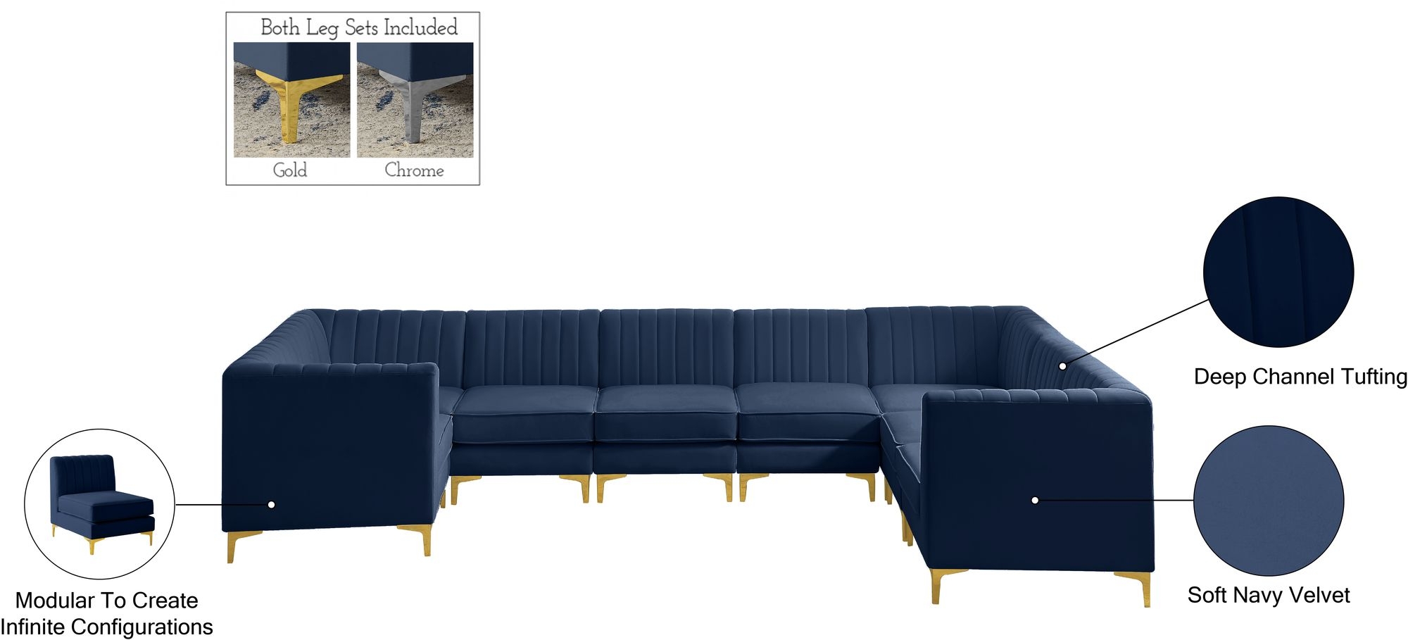 Alina 145" x 93" 8-Piece Velvet Modular Sectional