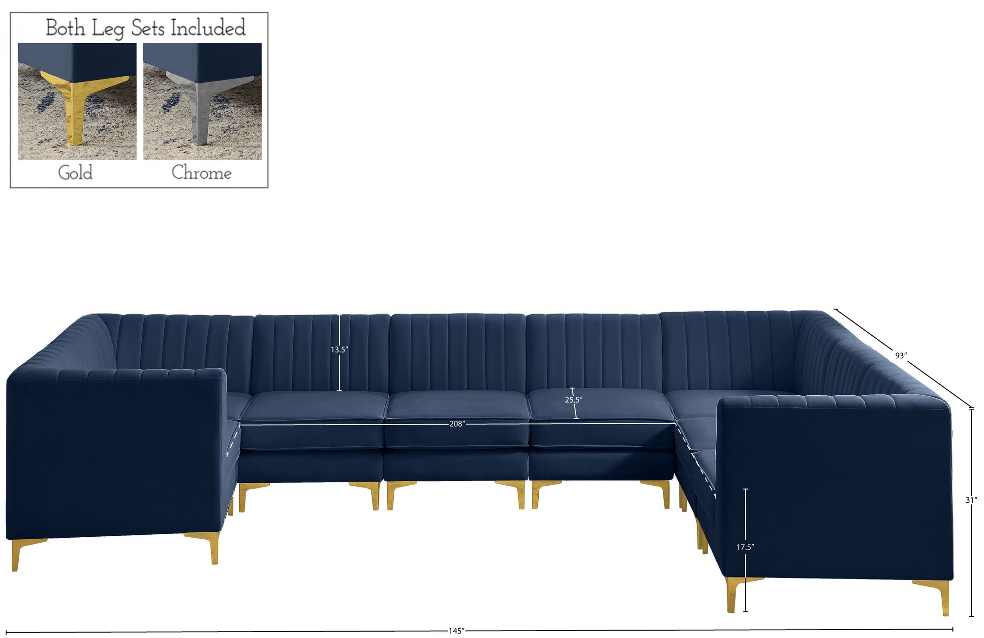 Alina 145" x 93" 8-Piece Velvet Modular Sectional