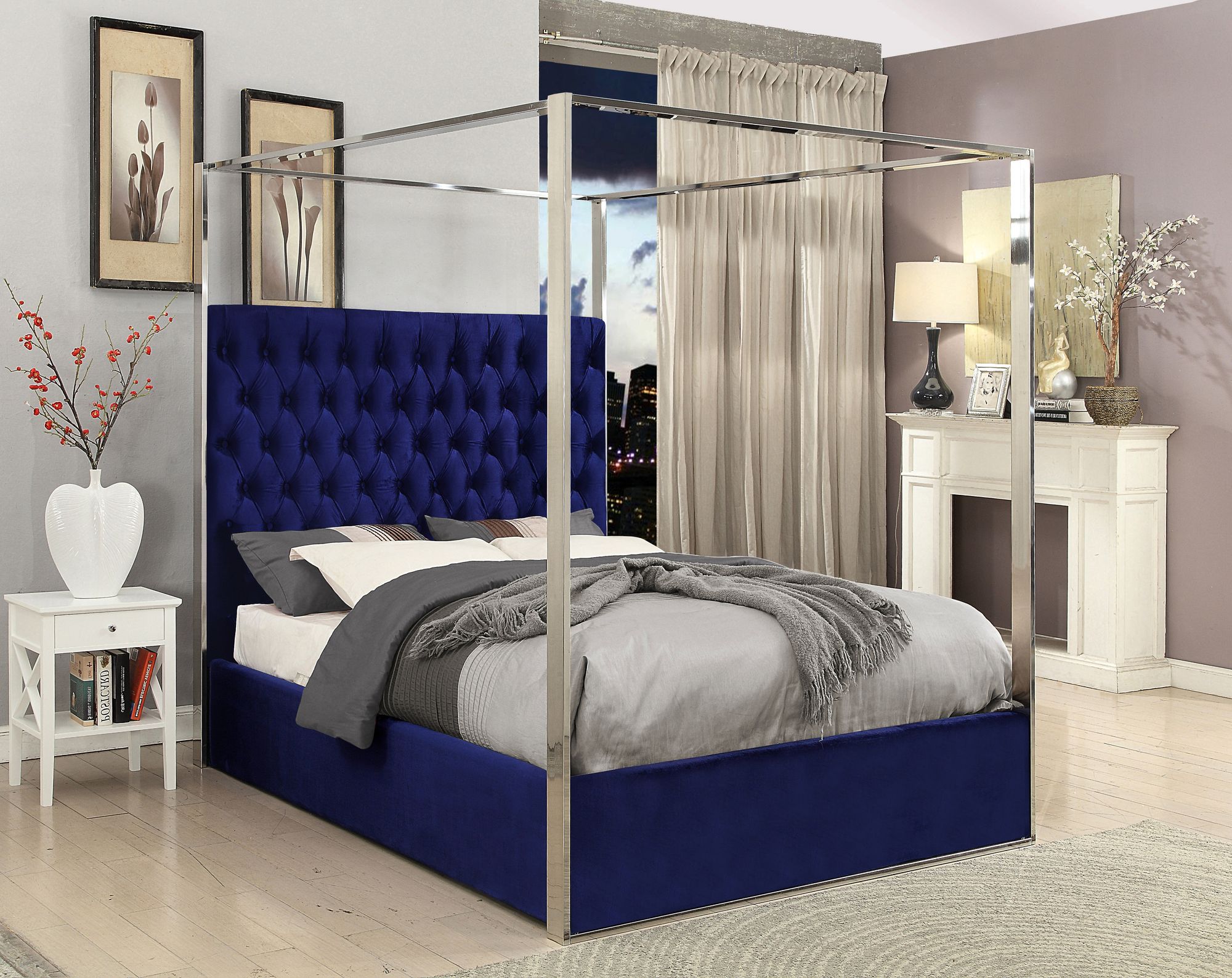 Porter Velvet King Size Canopy Bed