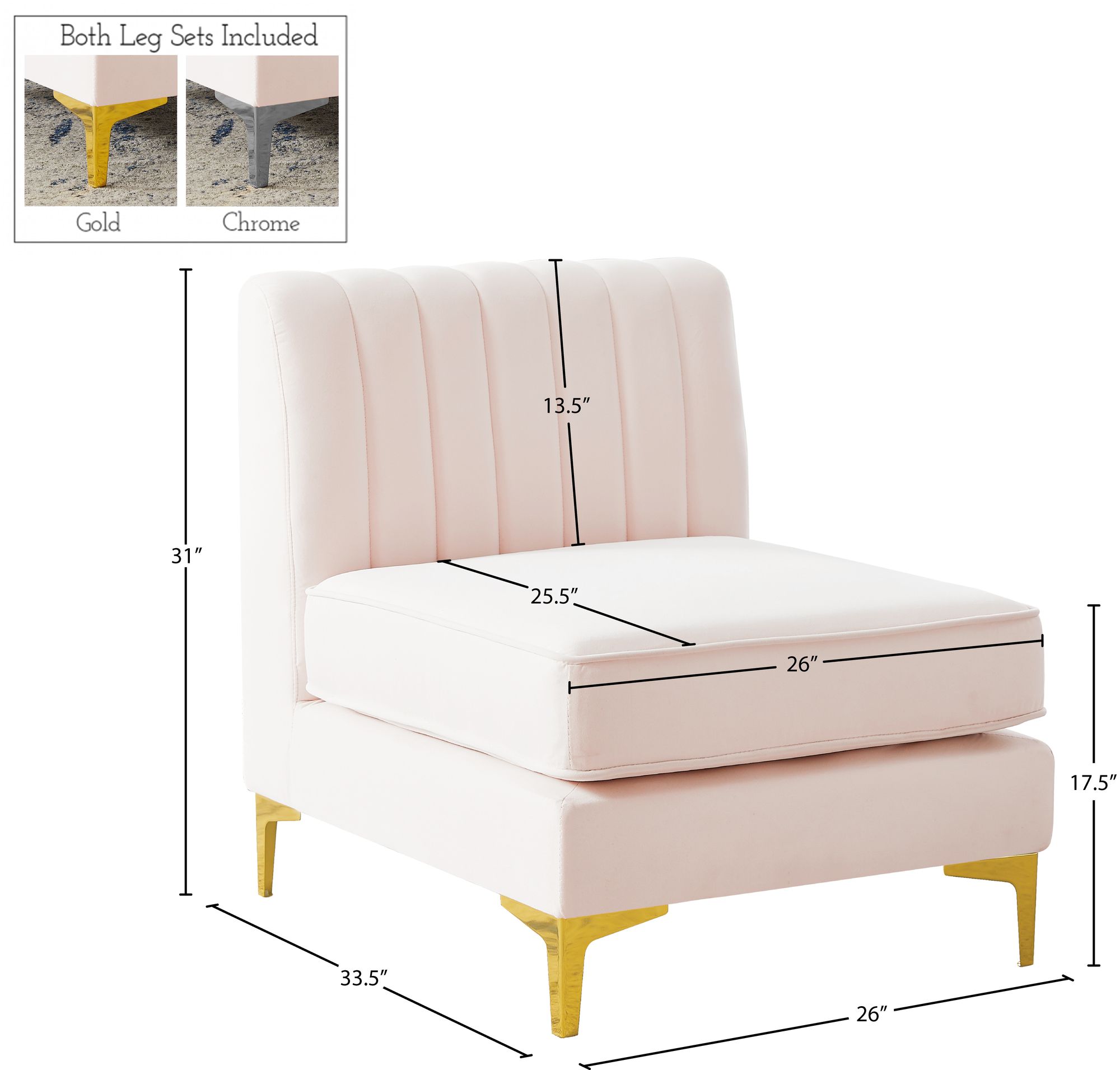 Alina Velvet Modular Armless Chair