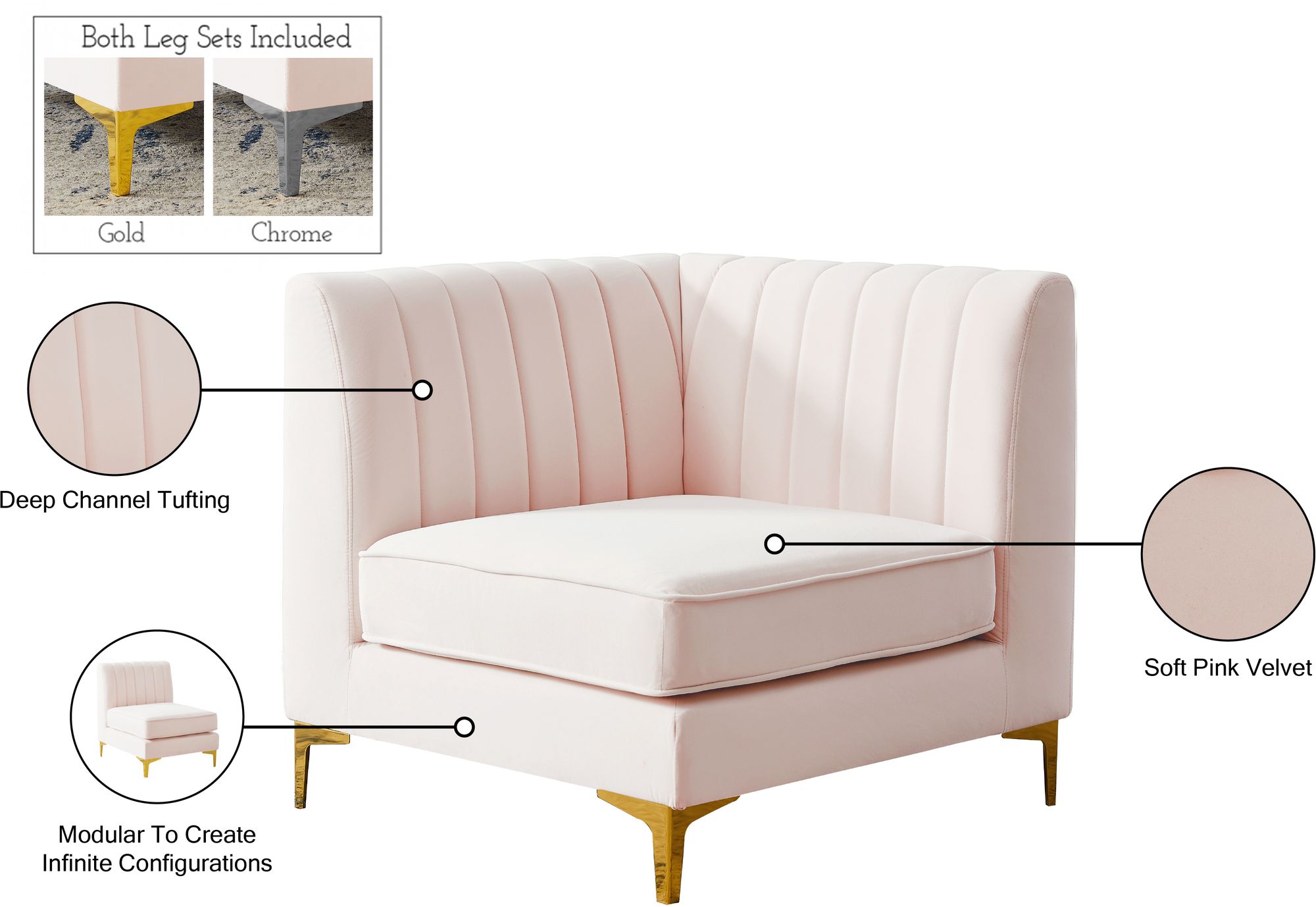Alina Velvet Modular Corner Chair