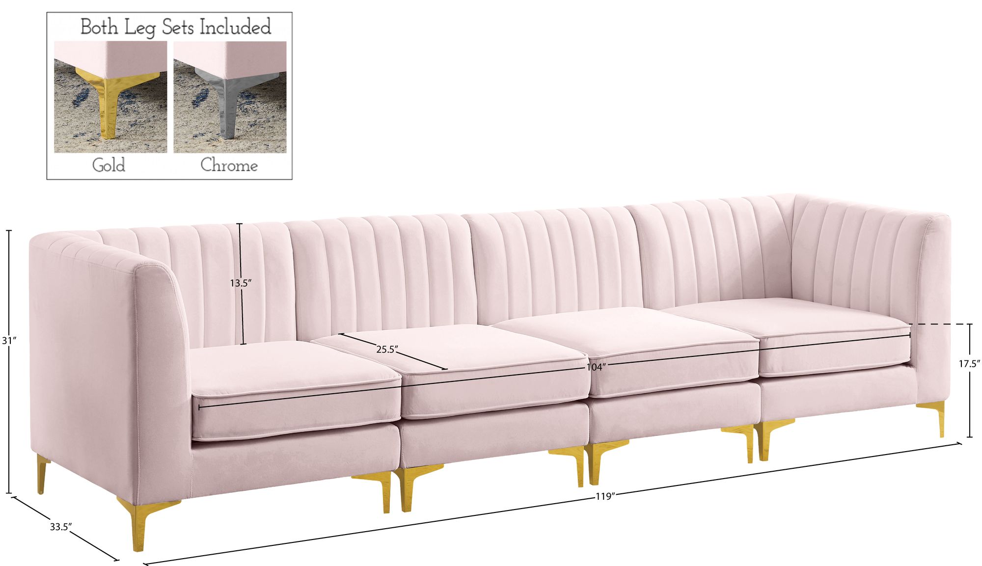 Alina 119" Velvet Modular Sofa