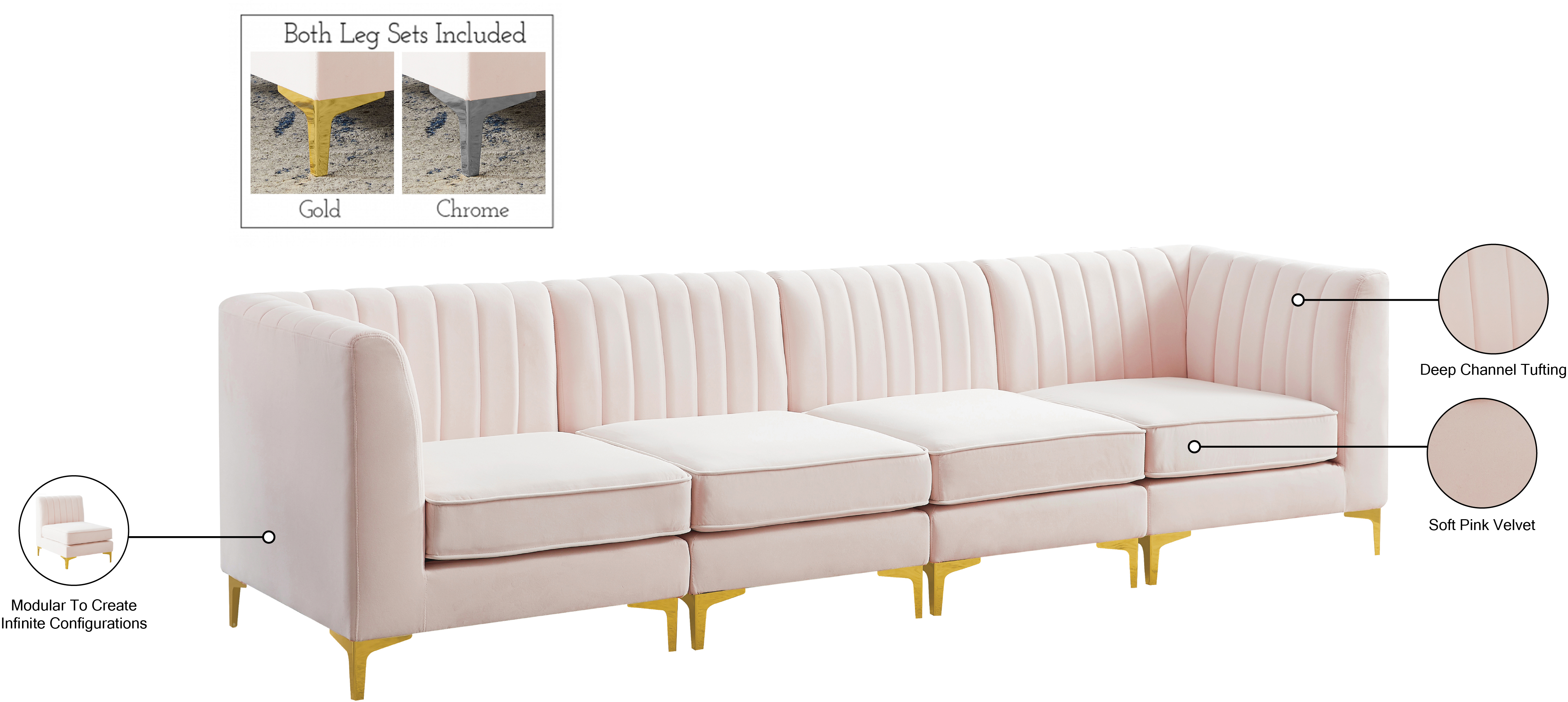 Alina 119" Velvet Modular Sofa
