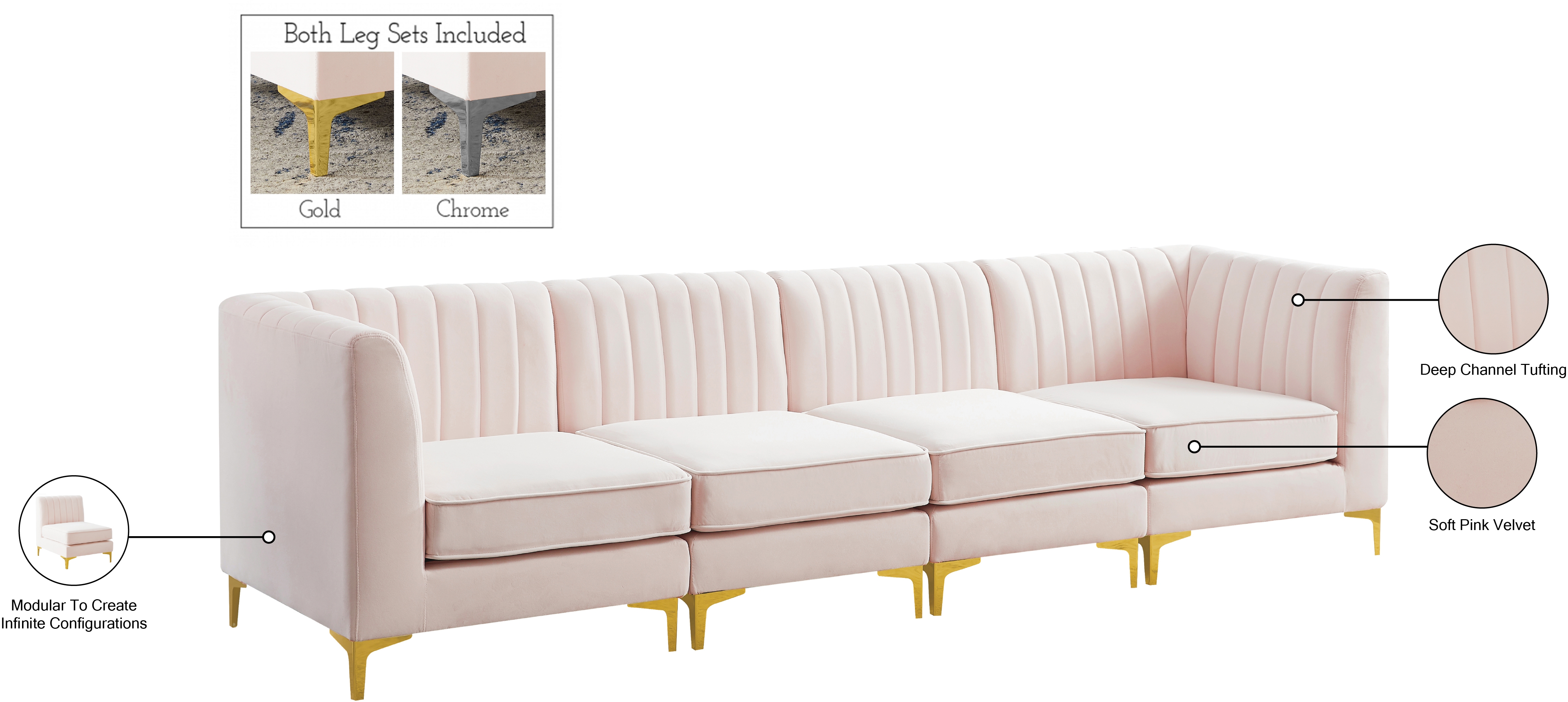 Alina 119" Velvet Modular Sofa