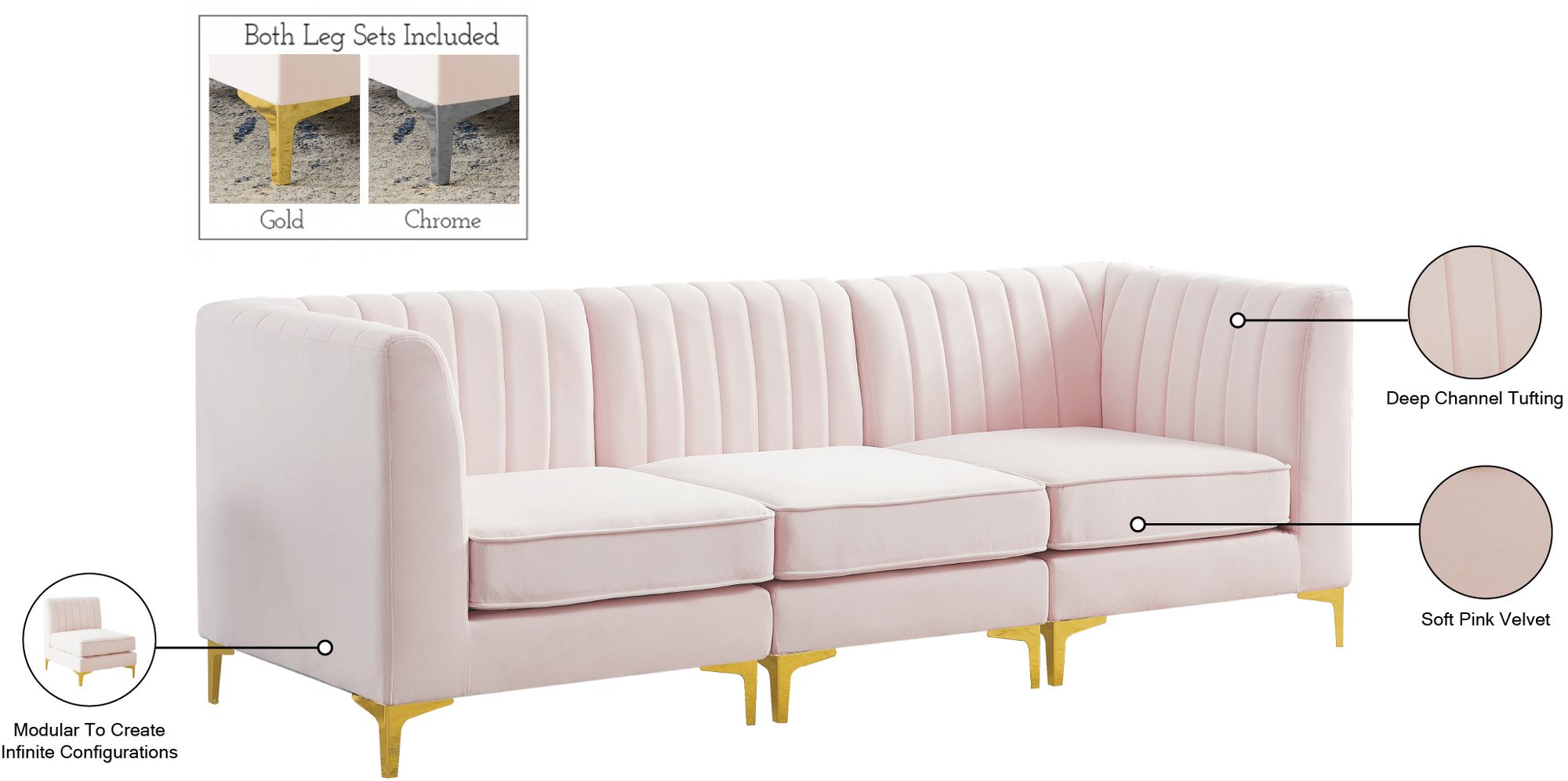 Alina 93" Velvet Modular Sofa