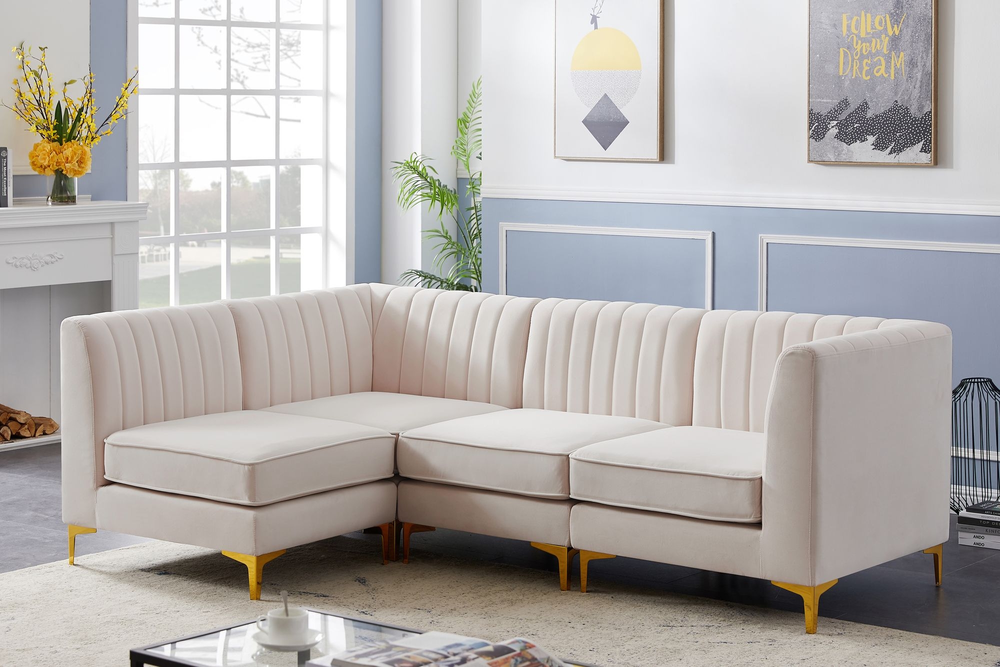 Alina 93" 4-Piece Velvet Modular Sectional