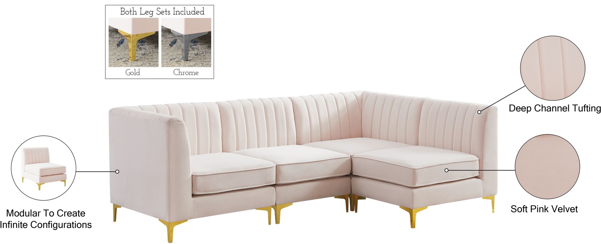 Alina 93" 4-Piece Velvet Modular Sectional