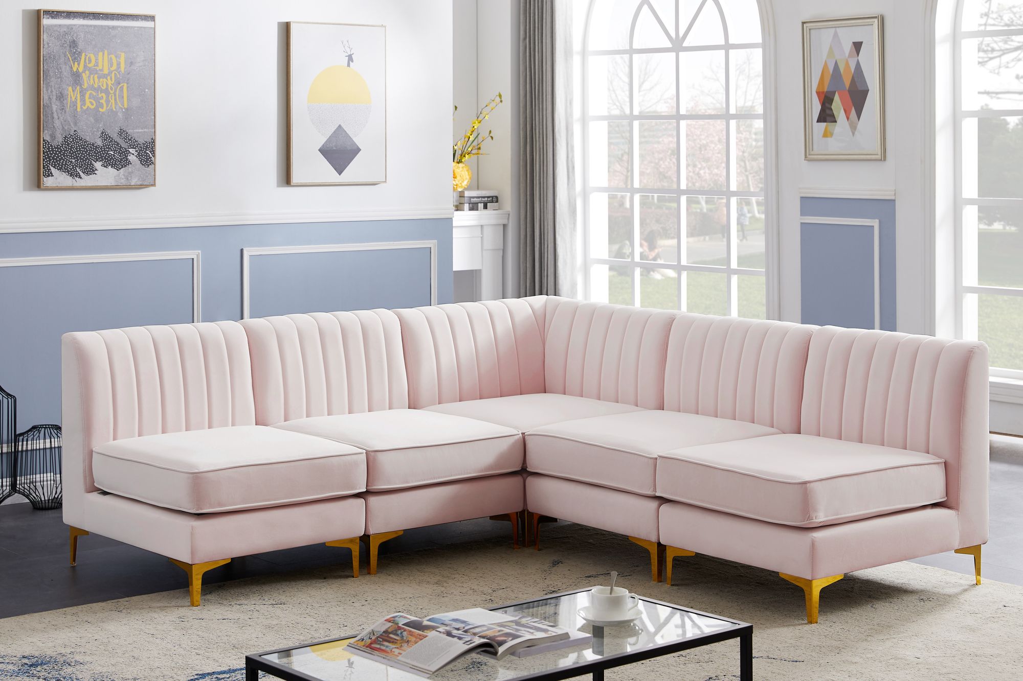 Alina 85.5" 5-Piece Velvet Modular Sectional