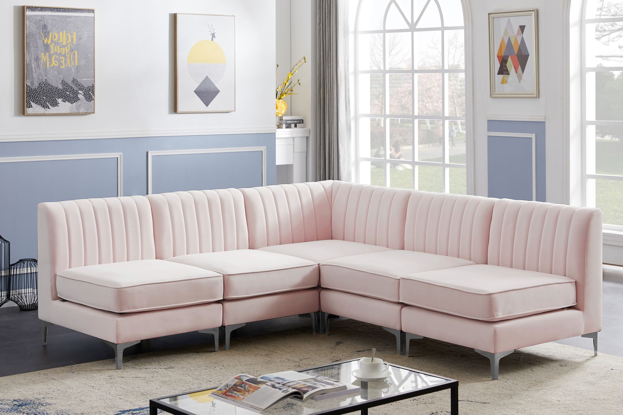 Alina 85.5" 5-Piece Velvet Modular Sectional