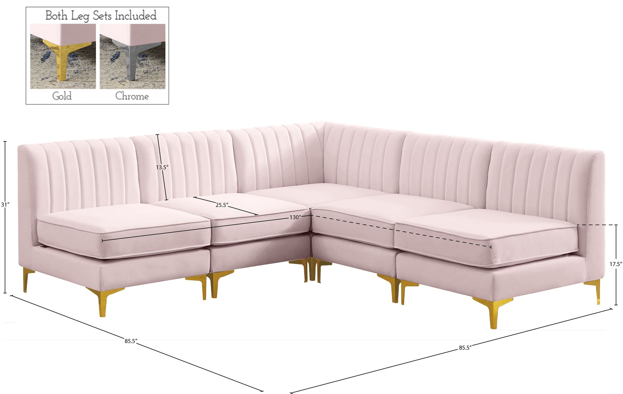 Alina 85.5" 5-Piece Velvet Modular Sectional