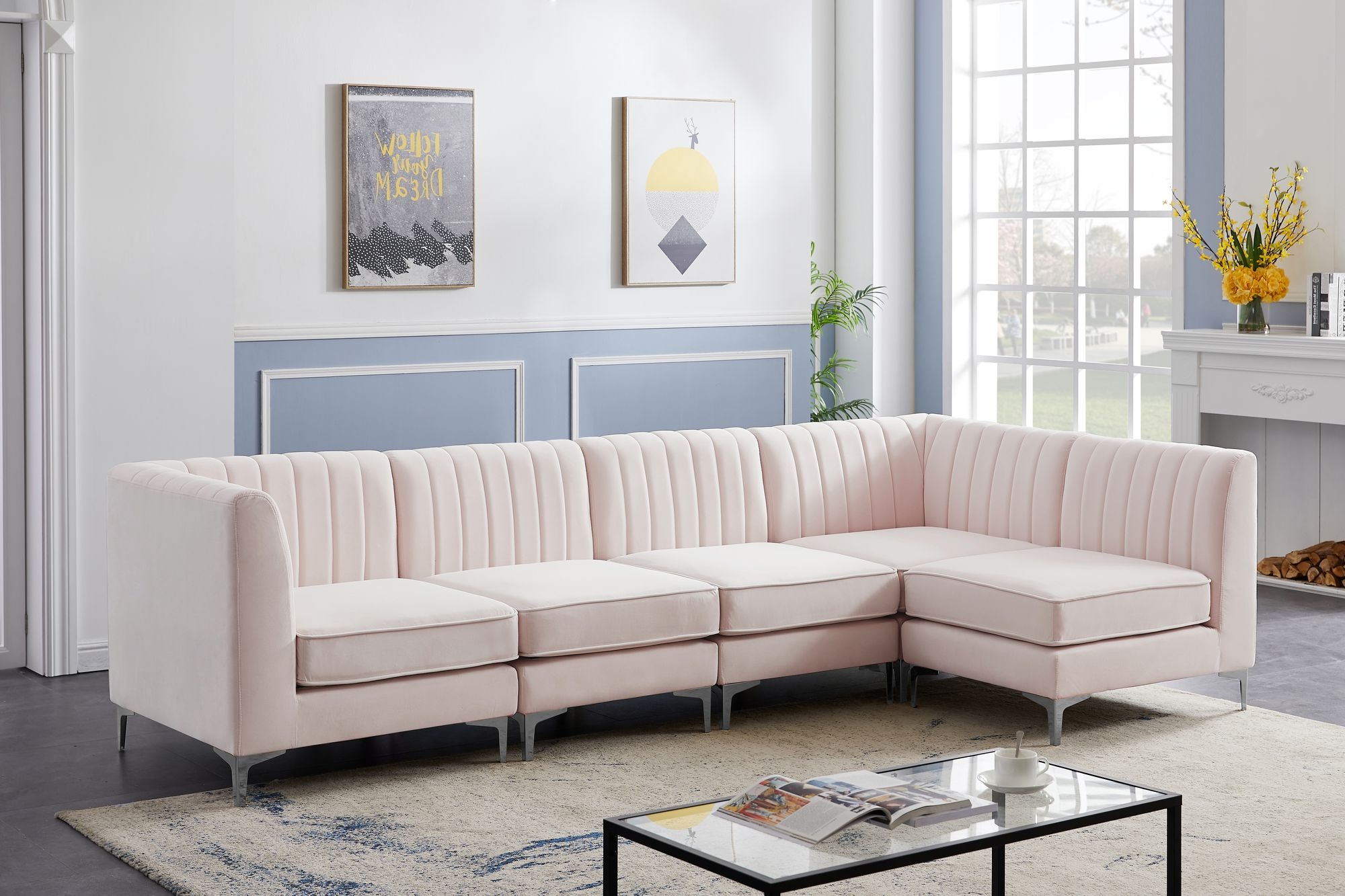 Alina 119" 5-Piece Velvet Modular Sectional