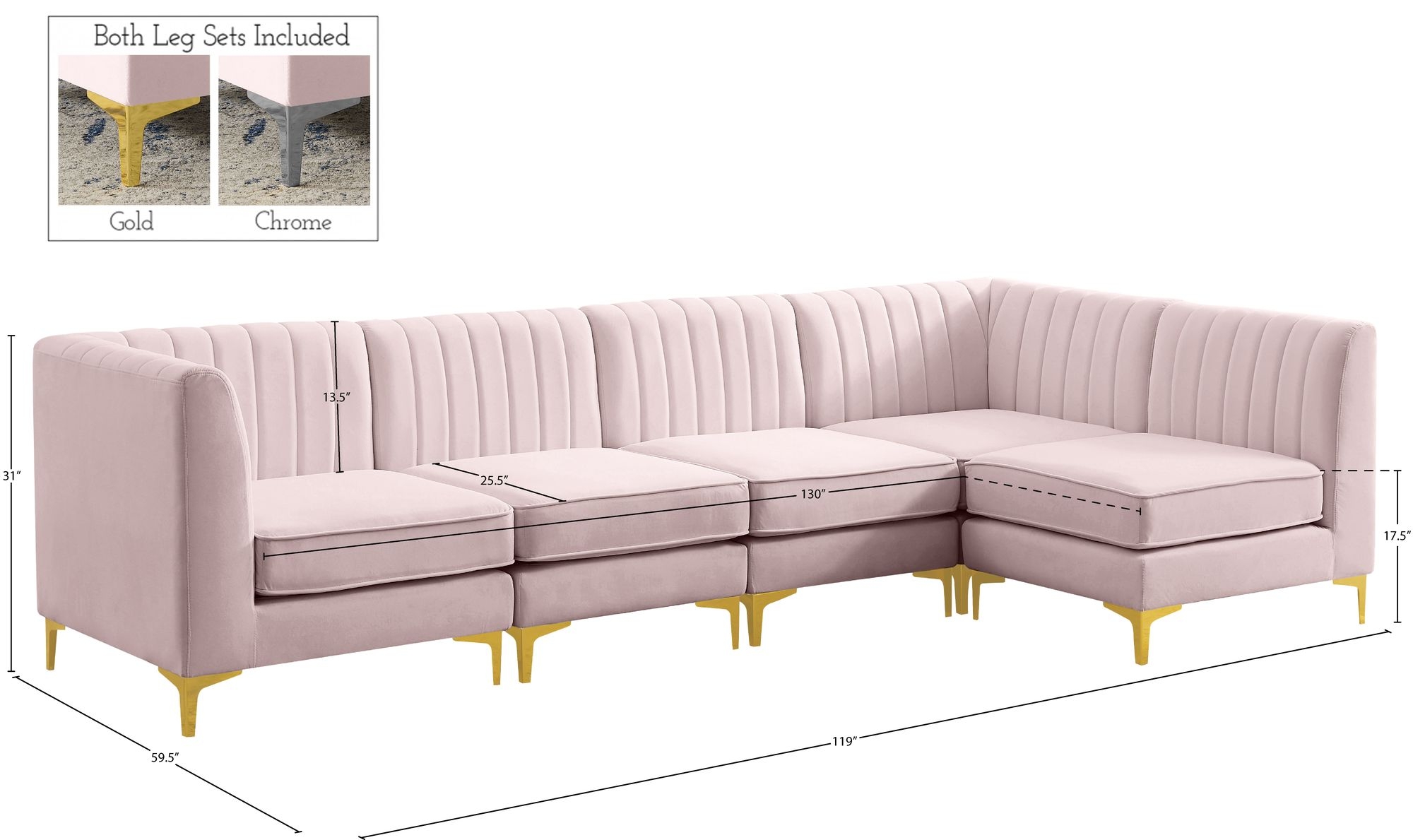 Alina 119" 5-Piece Velvet Modular Sectional
