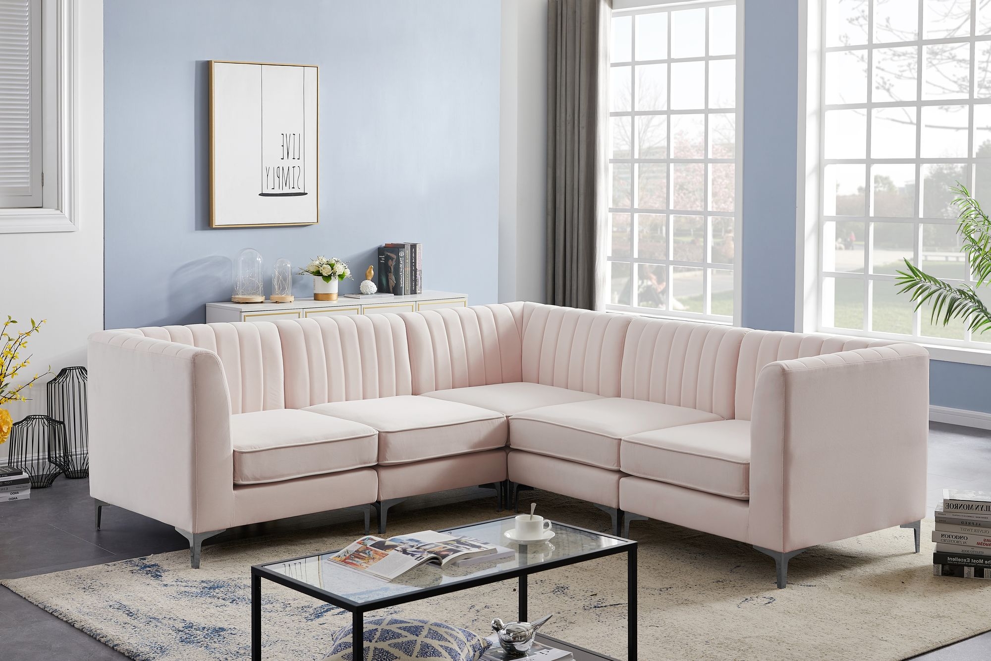 Alina 93" 5-Piece Velvet Modular Sectional