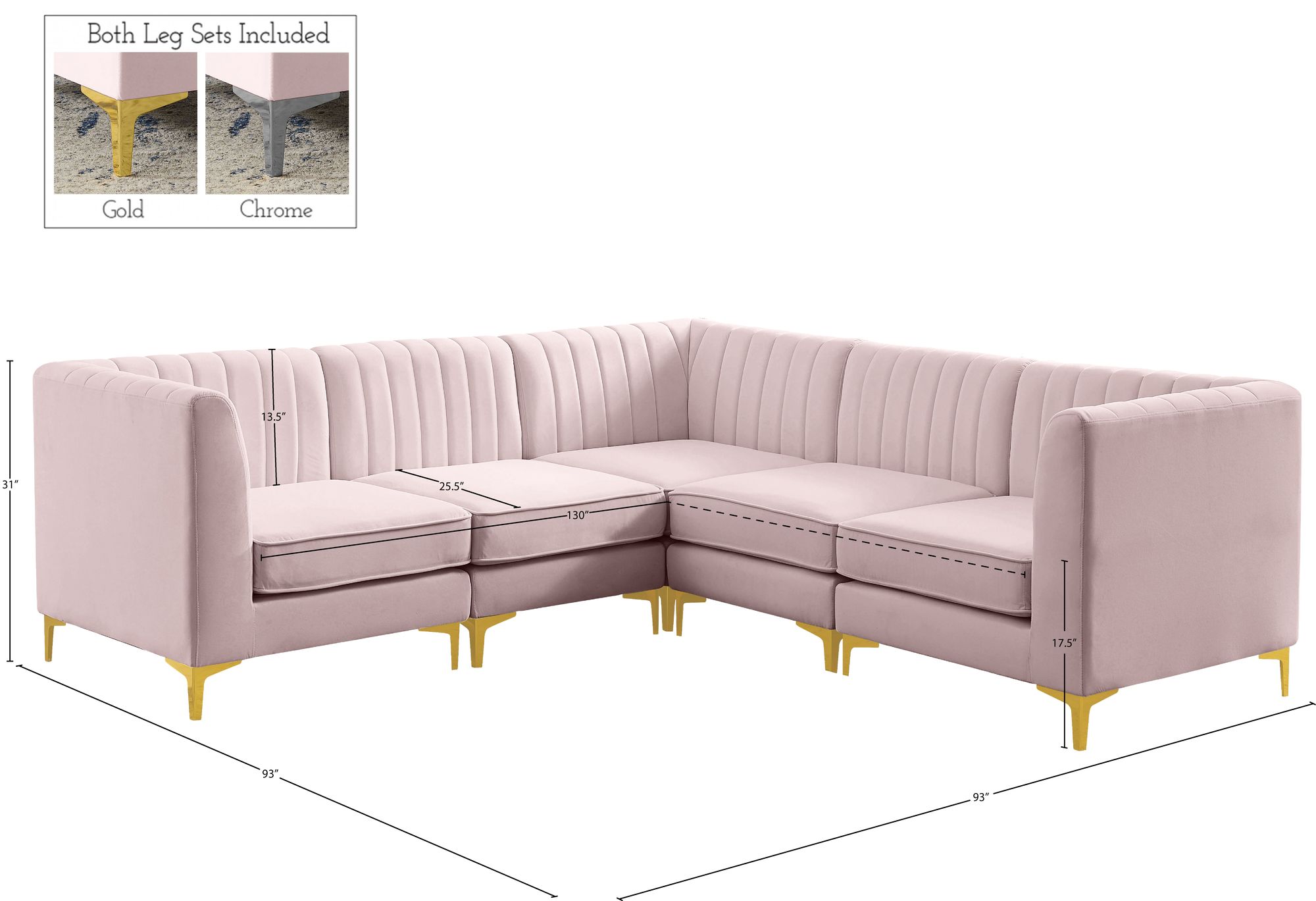Alina 93" 5-Piece Velvet Modular Sectional