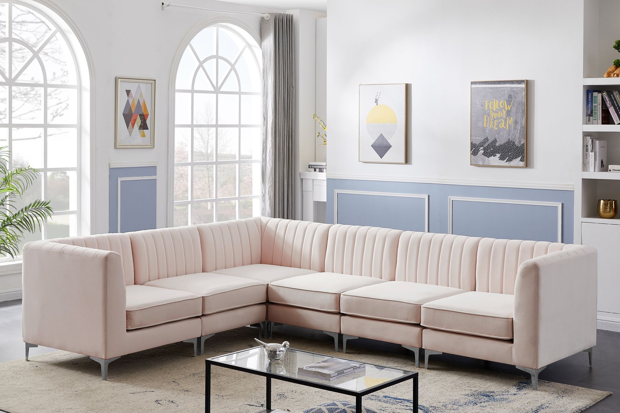 Alina 119" 6-Piece Velvet Modular Sectional