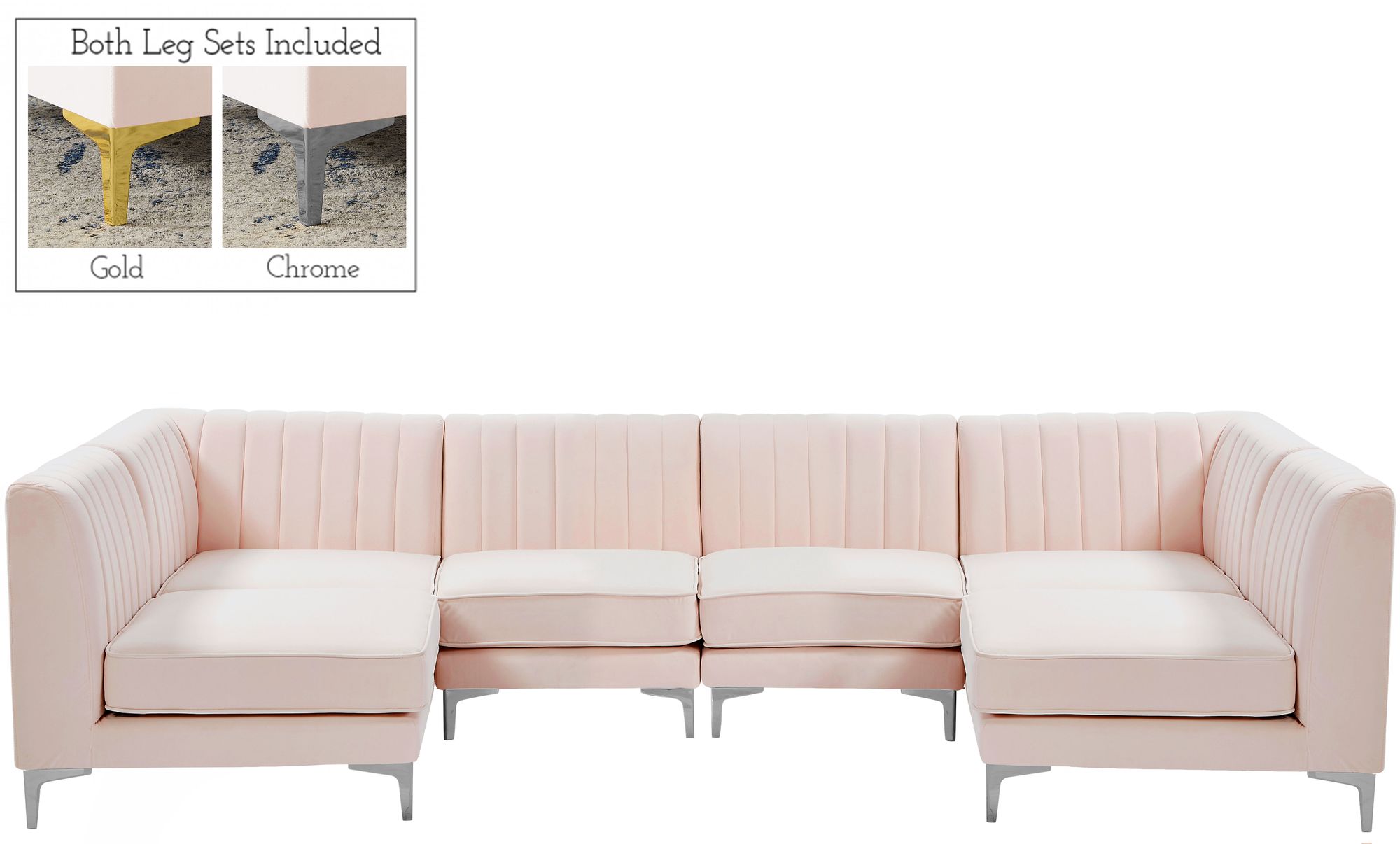 Alina 119" 6-Piece Velvet Modular U-Shape Sectional
