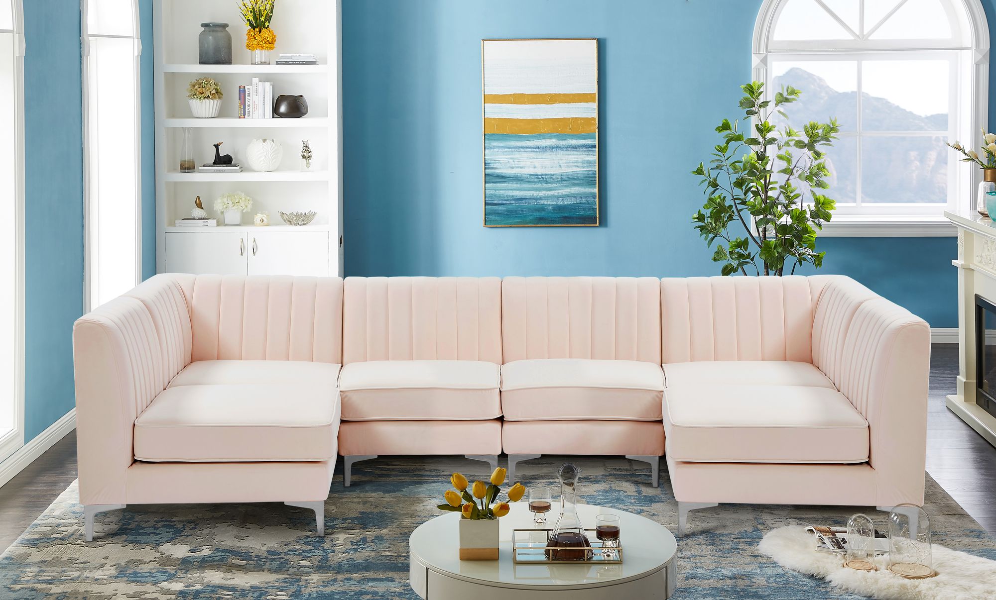 Alina 119" 6-Piece Velvet Modular U-Shape Sectional