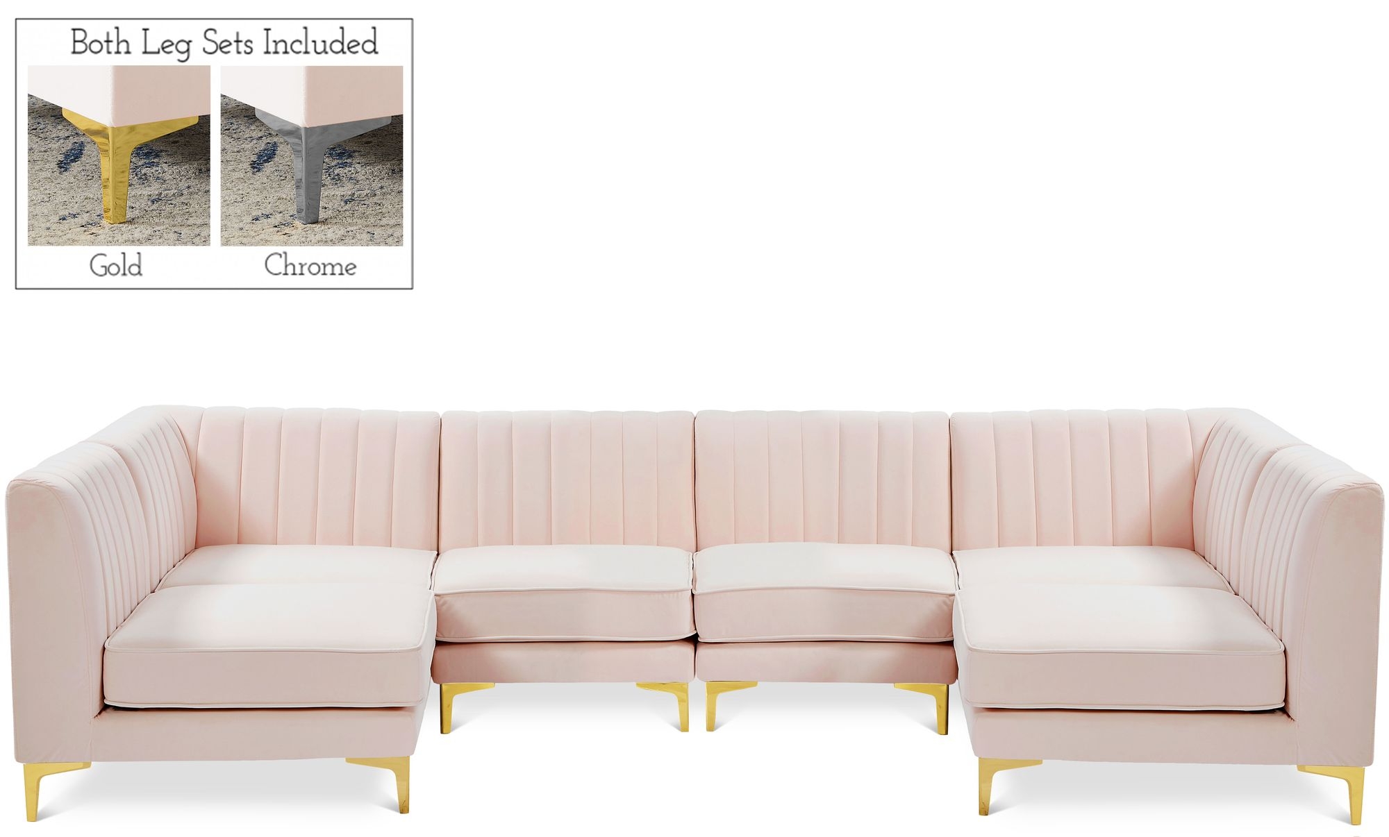 Alina 119" 6-Piece Velvet Modular U-Shape Sectional