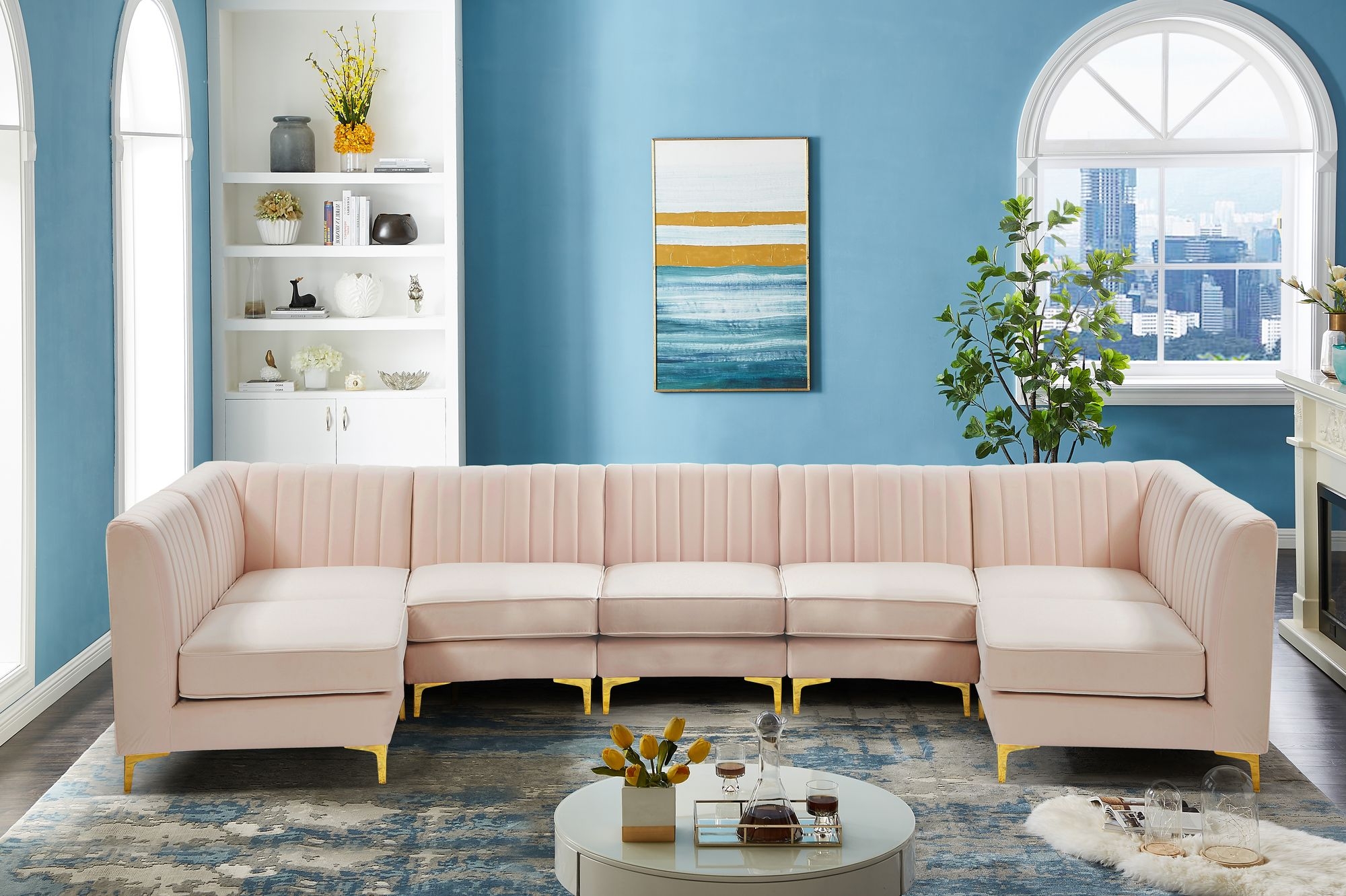 Alina 145" 7-Piece Velvet Modular Sectional