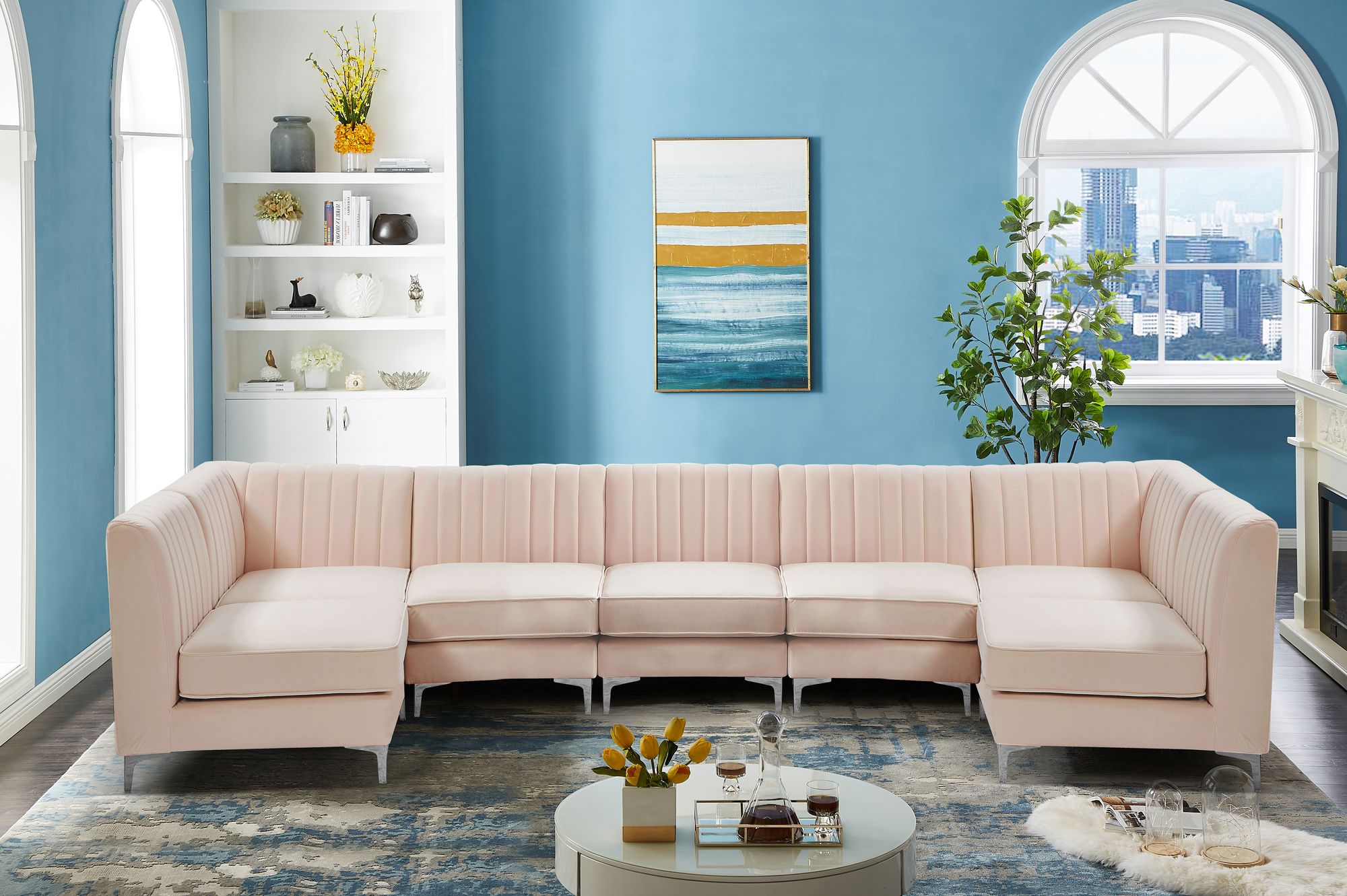 Alina 145" 7-Piece Velvet Modular Sectional