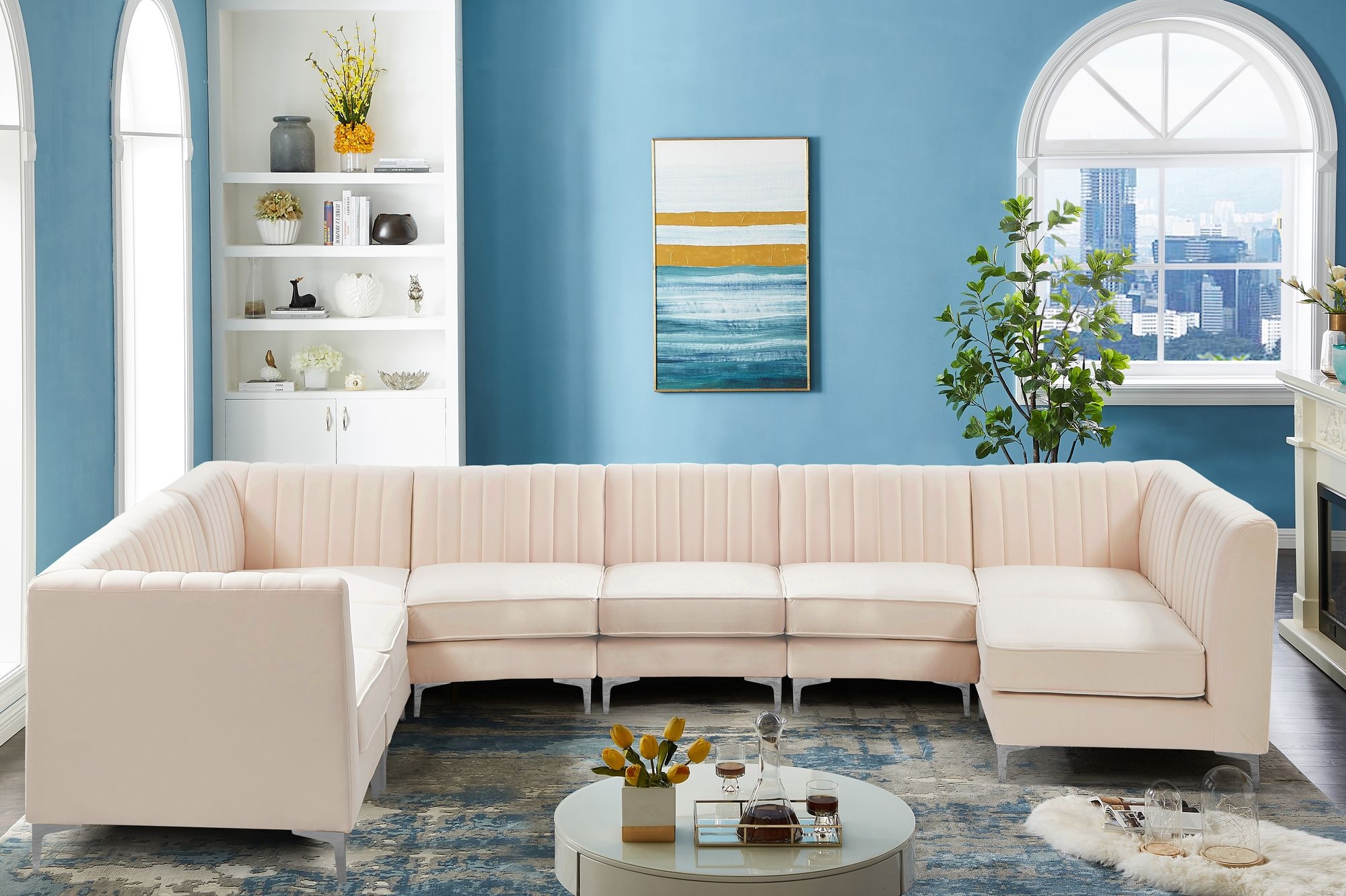 Alina 119" x 119" 8-Piece Velvet Modular Sectional