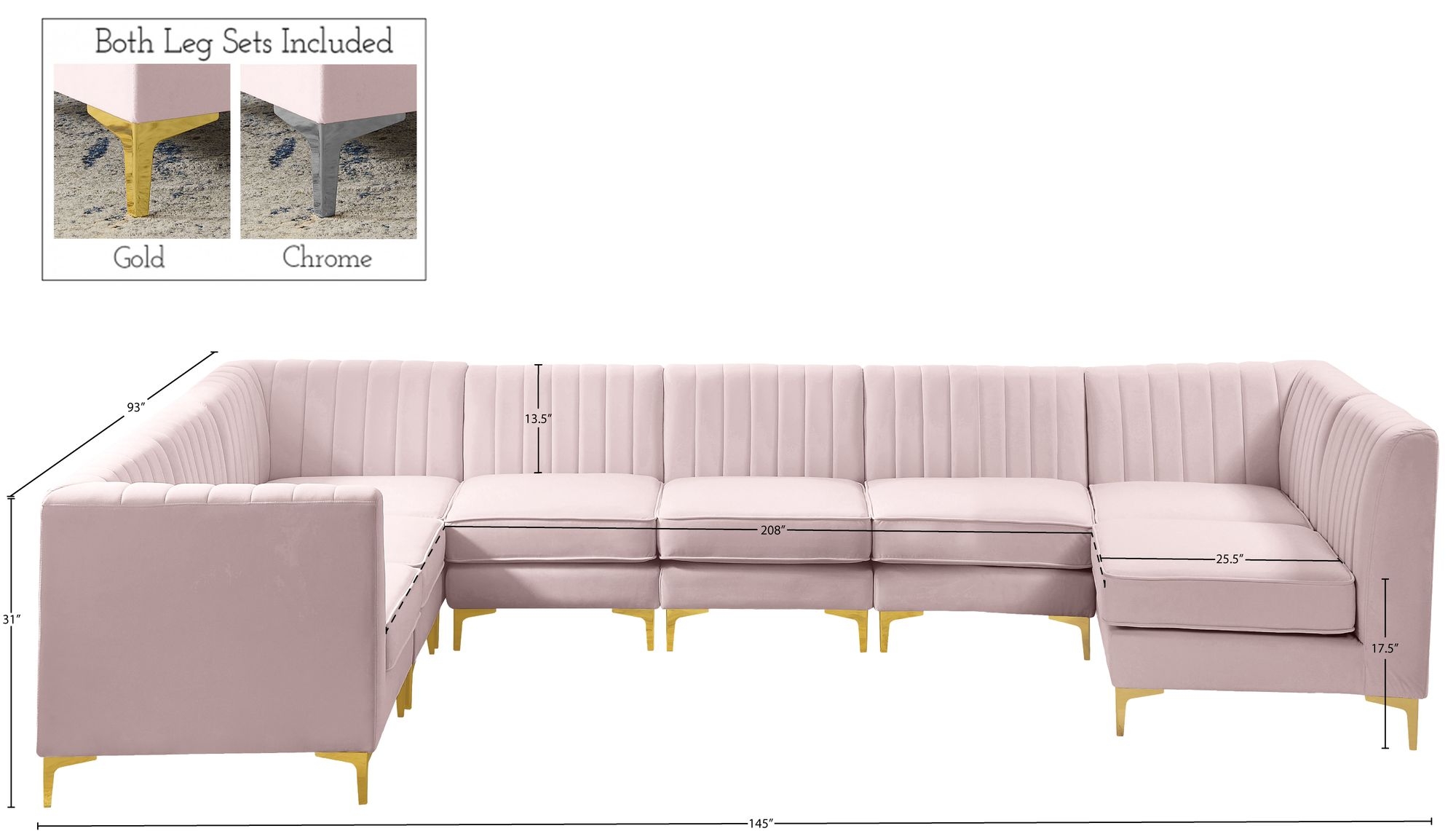 Alina 119" x 119" 8-Piece Velvet Modular Sectional