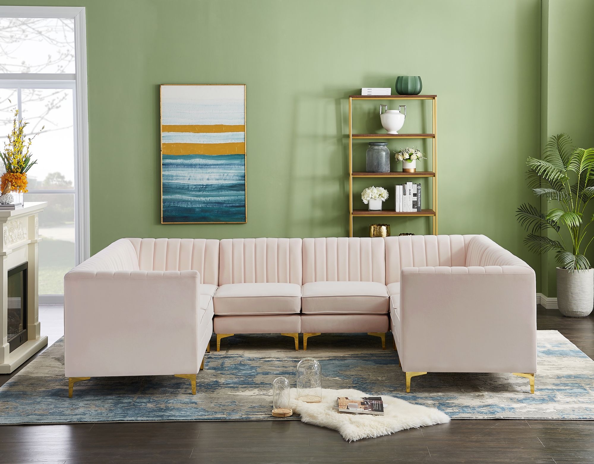 Alina 119" x 93" 8-Piece Velvet Modular Sectional